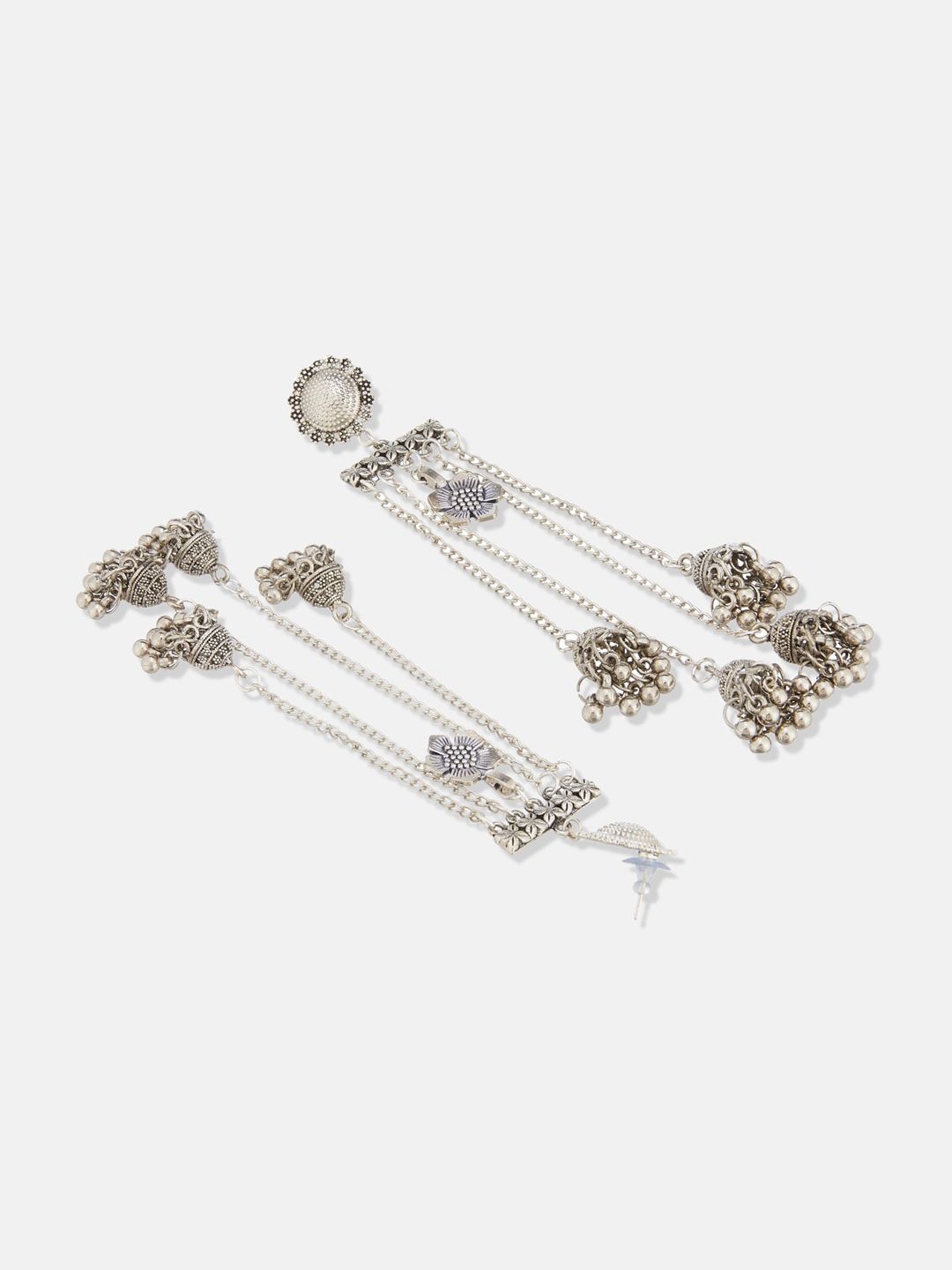 ATIBELLE German Silver-Plated Beaded Oxidised Floral Jhumkas