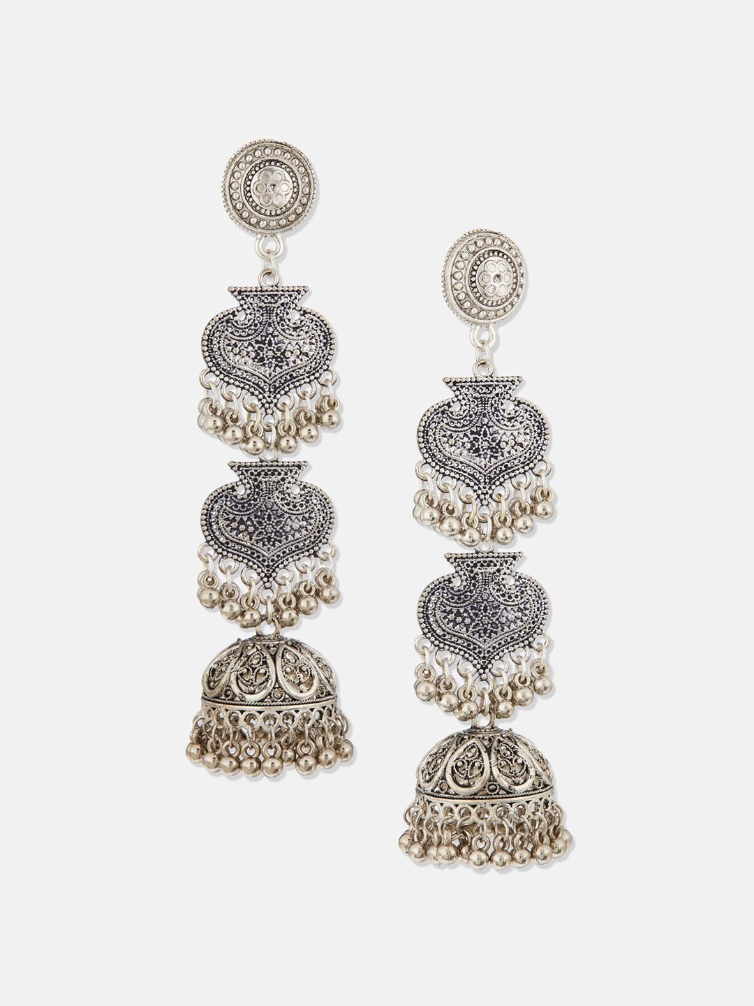 ATIBELLE German Silver-Plated Beaded Oxidised Classic Jhumkas