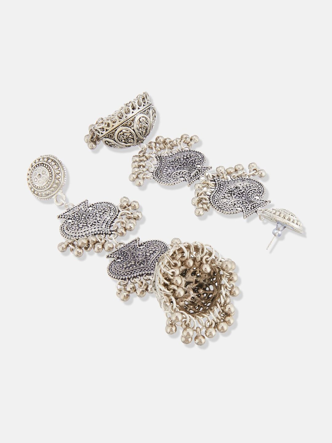 ATIBELLE German Silver-Plated Beaded Oxidised Classic Jhumkas