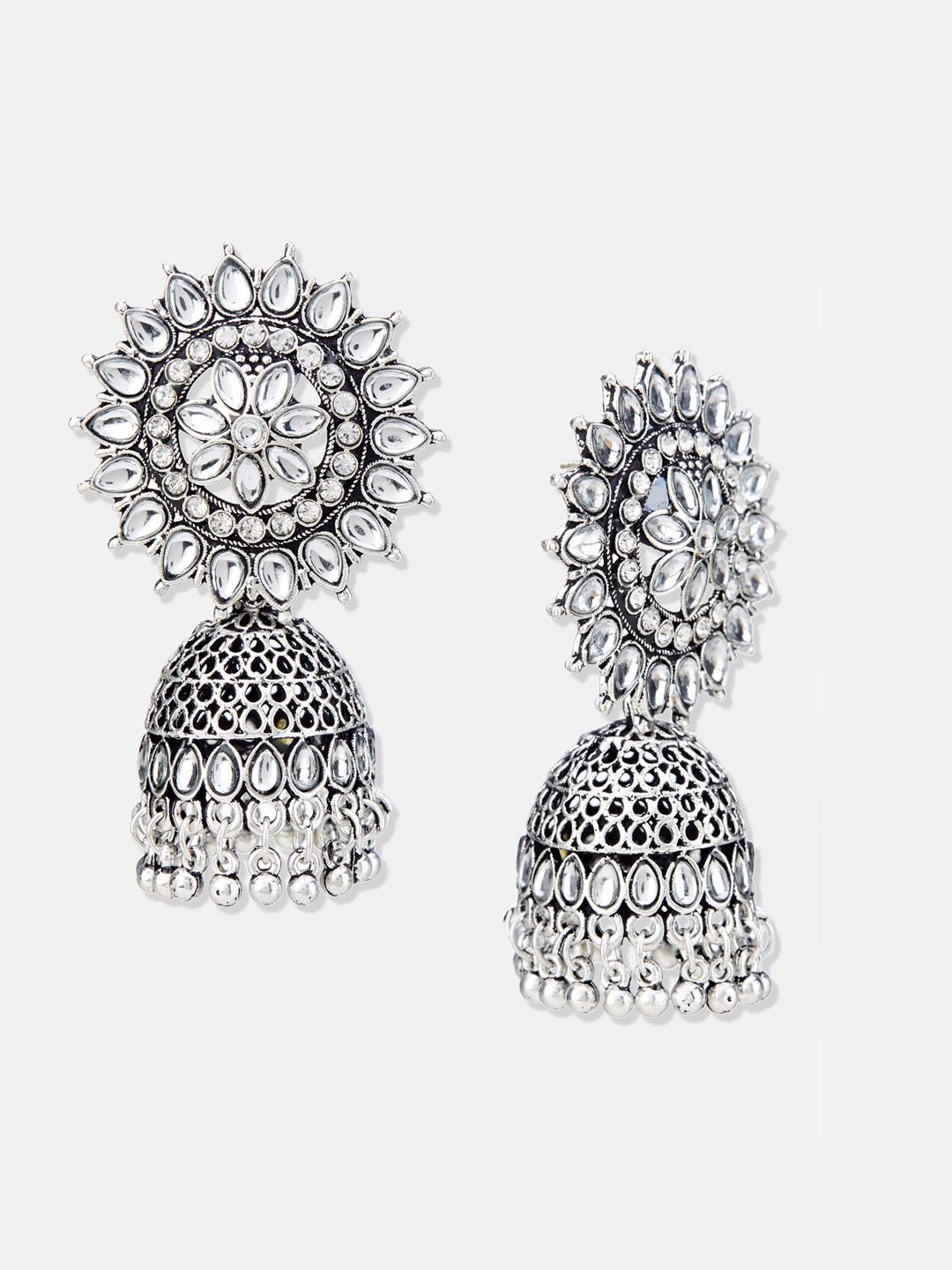 ATIBELLE German Silver Silver-Plated Kundan Classic Jhumkas