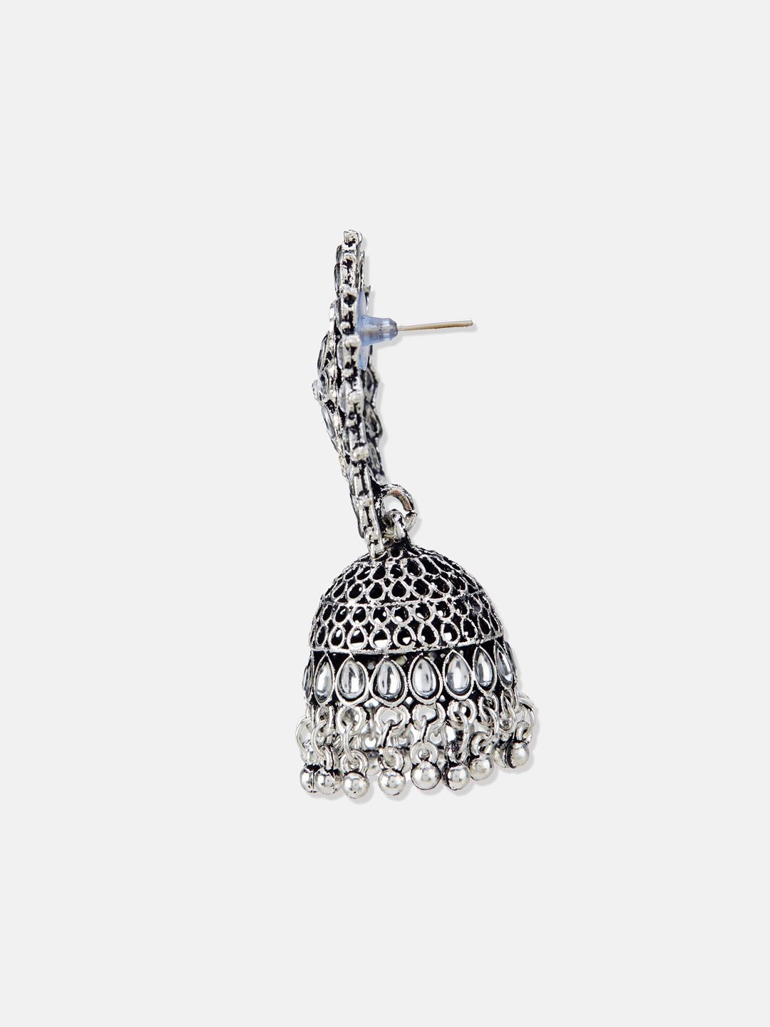 ATIBELLE German Silver Silver-Plated Kundan Classic Jhumkas
