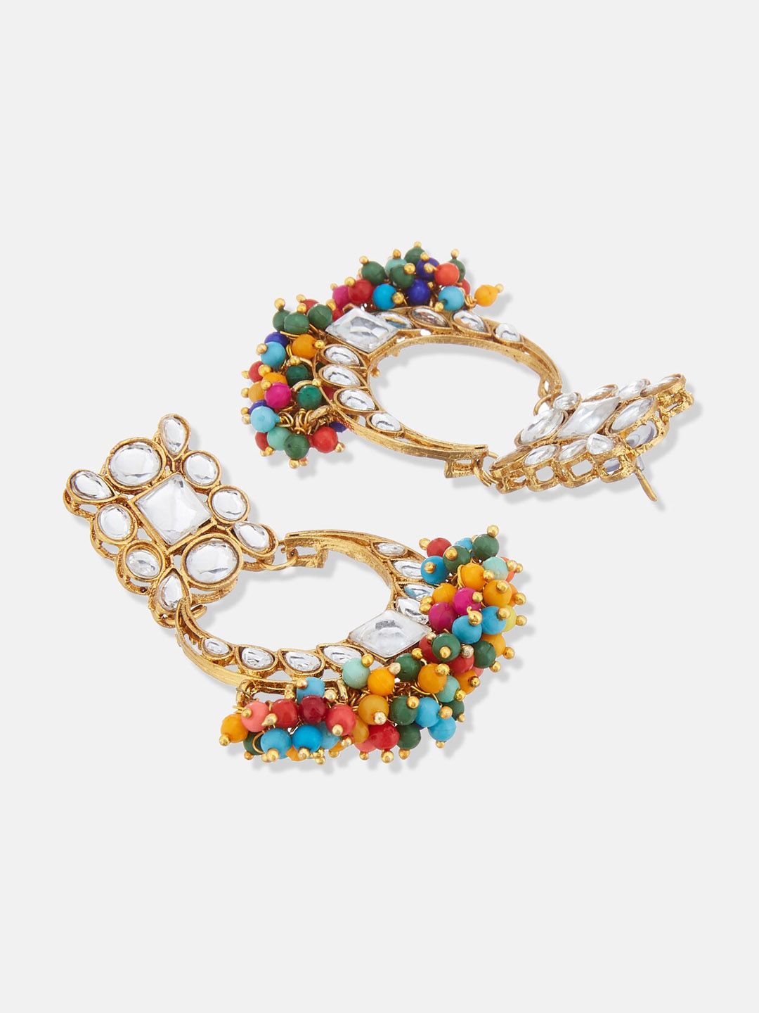ATIBELLE Gold-Plated Kundan & Beaded Classic Chandbalis