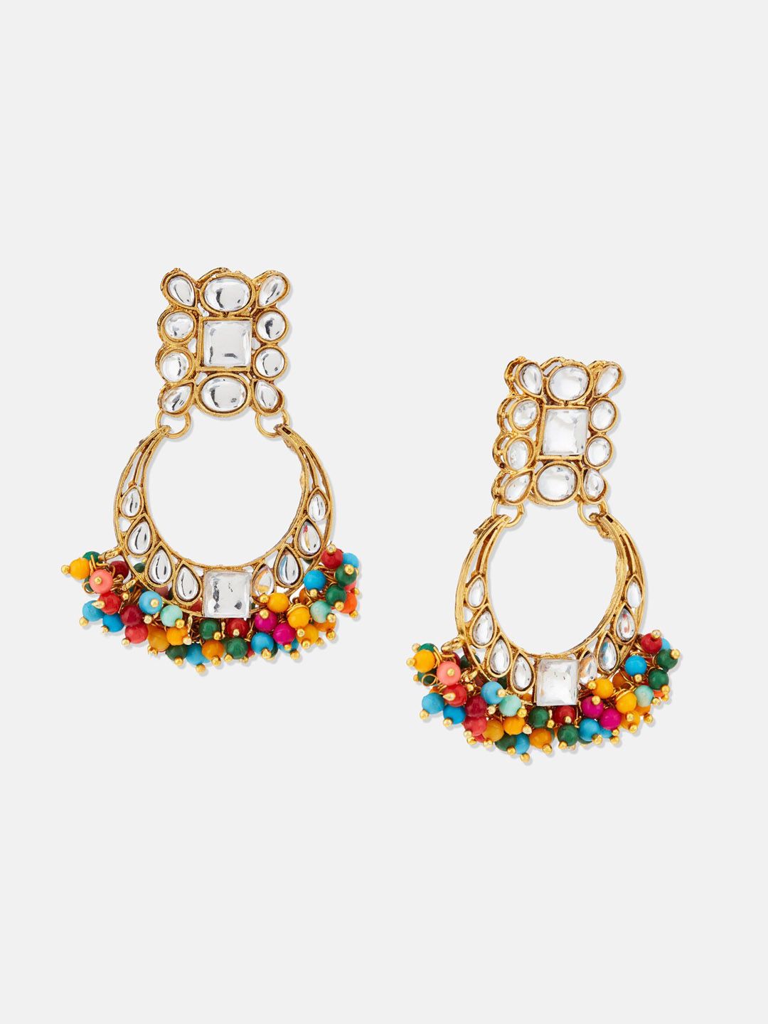 ATIBELLE Gold-Plated Kundan & Beaded Classic Chandbalis