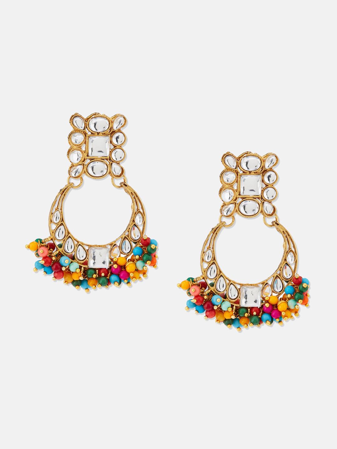 ATIBELLE Gold-Plated Kundan & Beaded Classic Chandbalis