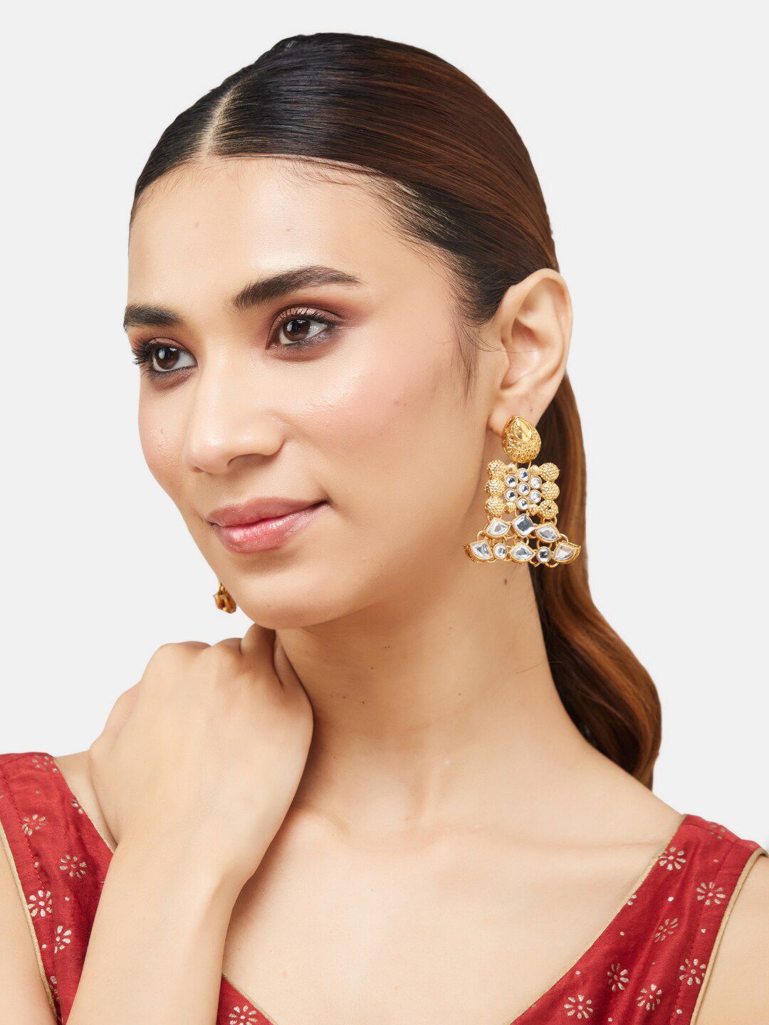 ATIBELLE Gold-Plated Kundan Drop Earrings