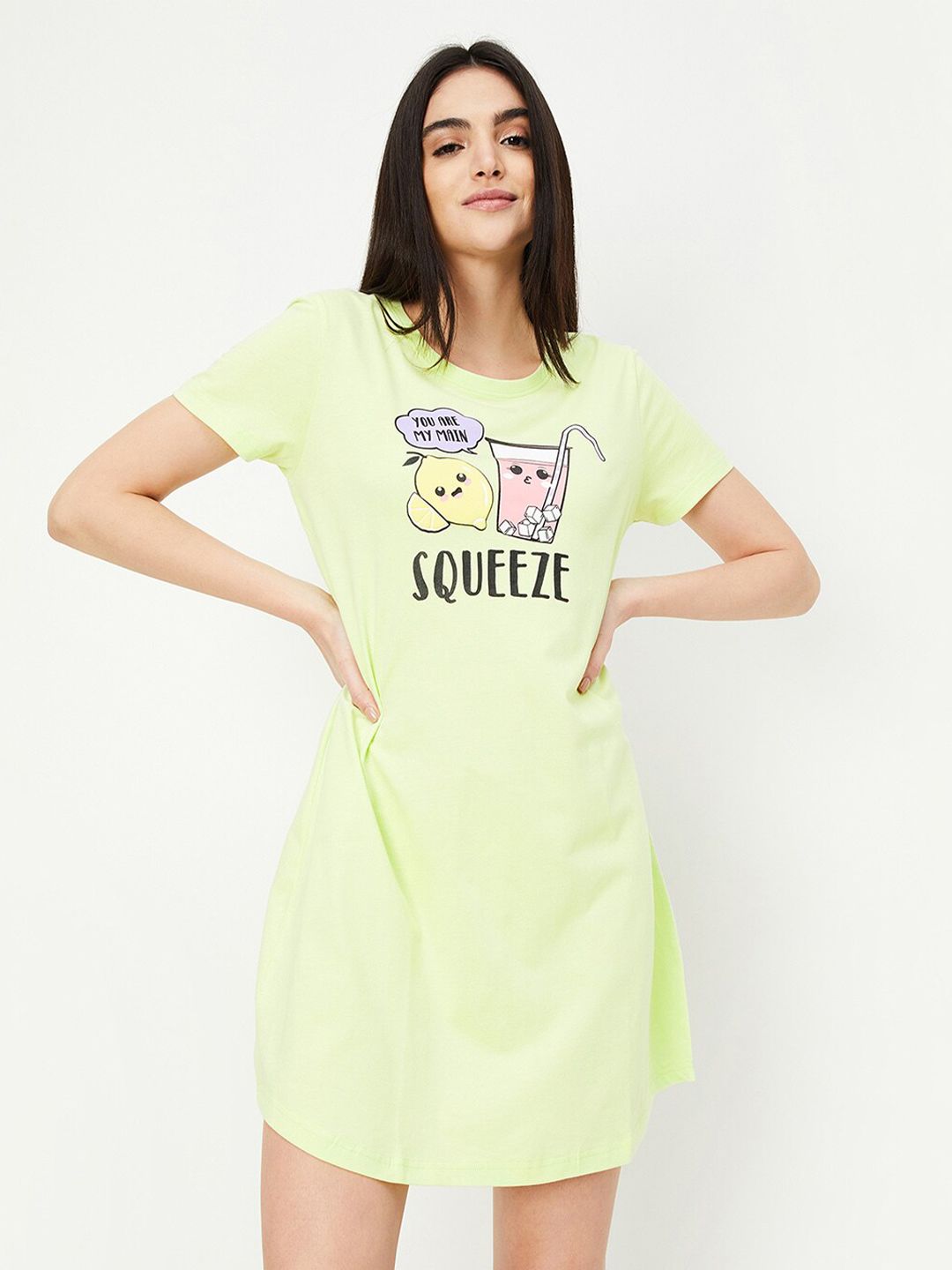 max Typography Printed Pure Cotton T-shirt Nightdress-picture-51