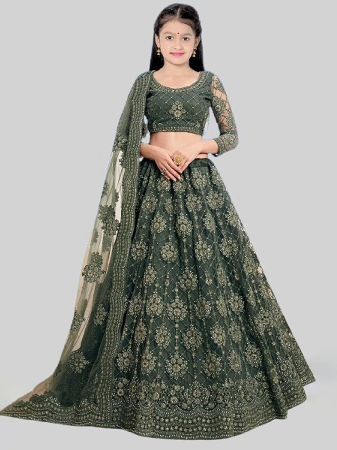 BAESD Girls Embroidered Semi-Stitched Net Lehenga & Unstitched Blouse With Dupatta-image-43