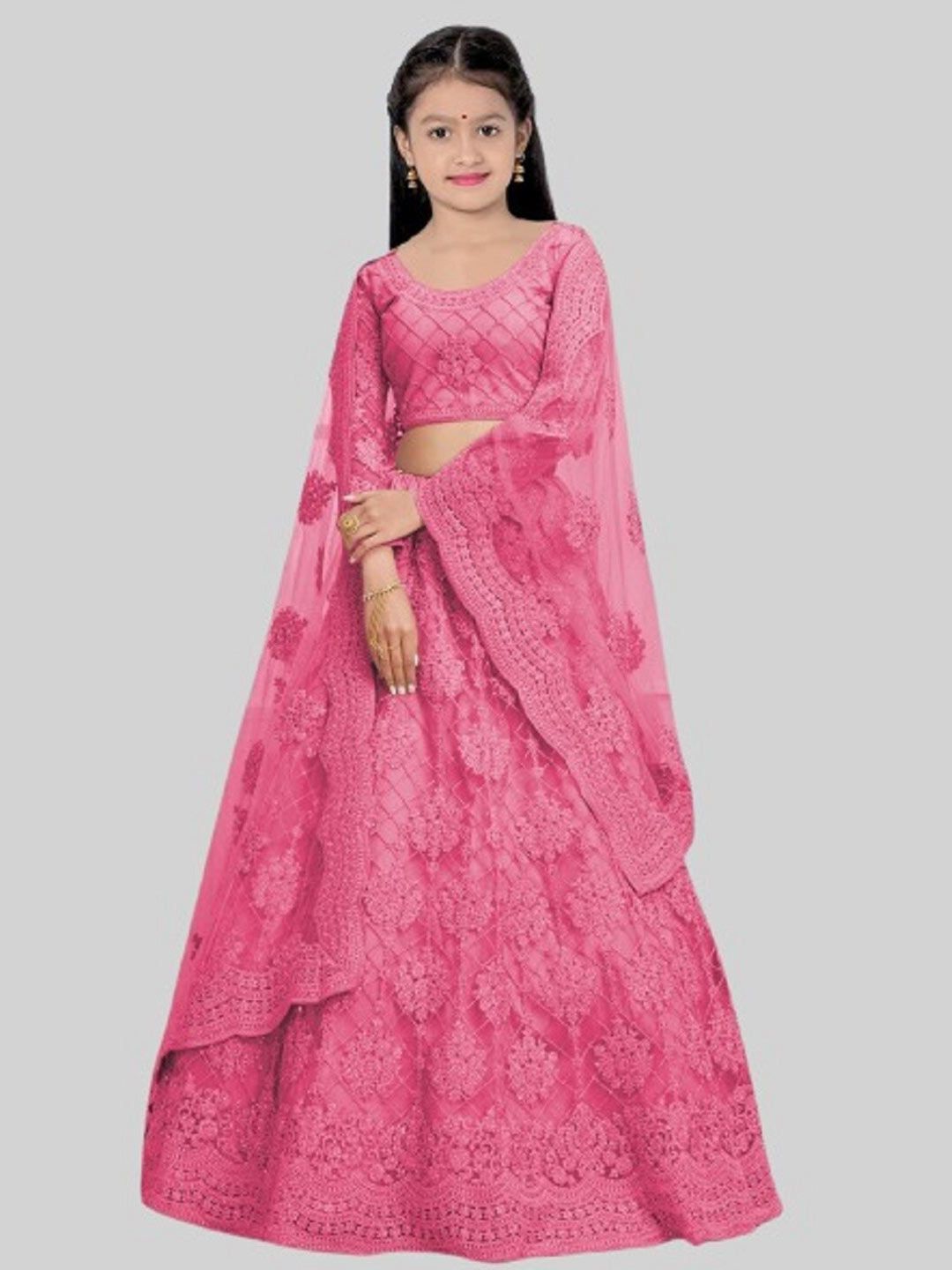 BAESD Girls Embroidered Thread Work Lehenga & Unstitched Blouse With Dupatta-picture-30