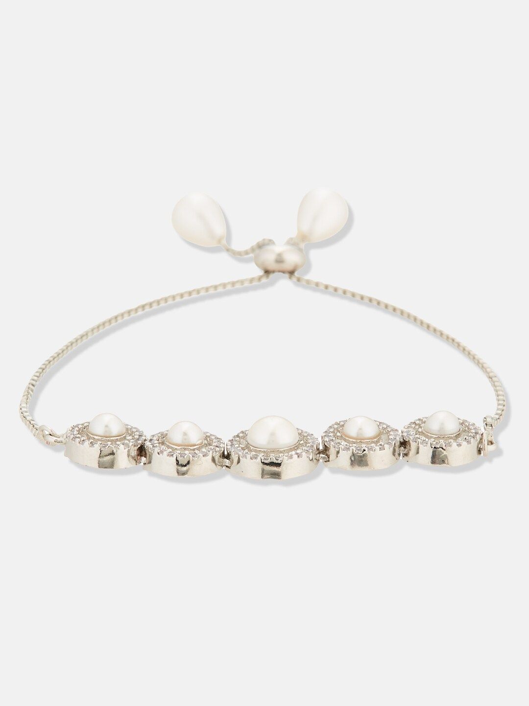 ATIBELLE Silver-Plated Brass Cubic Zirconia-Studded Wraparound Bracelet