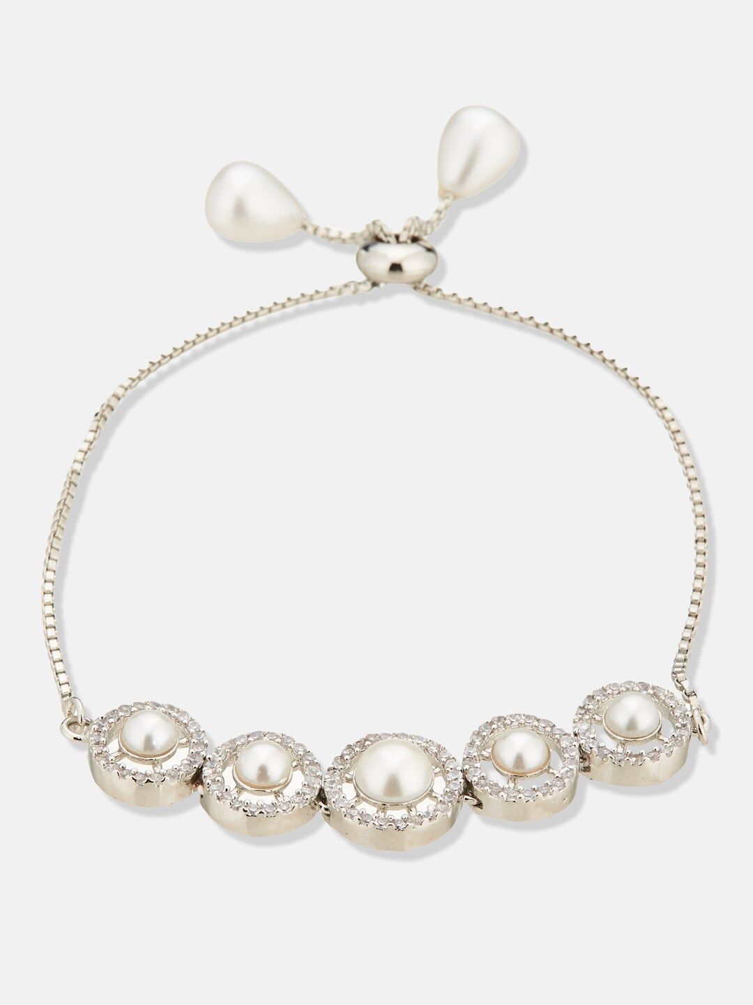 ATIBELLE Silver-Plated Brass Cubic Zirconia-Studded Wraparound Bracelet