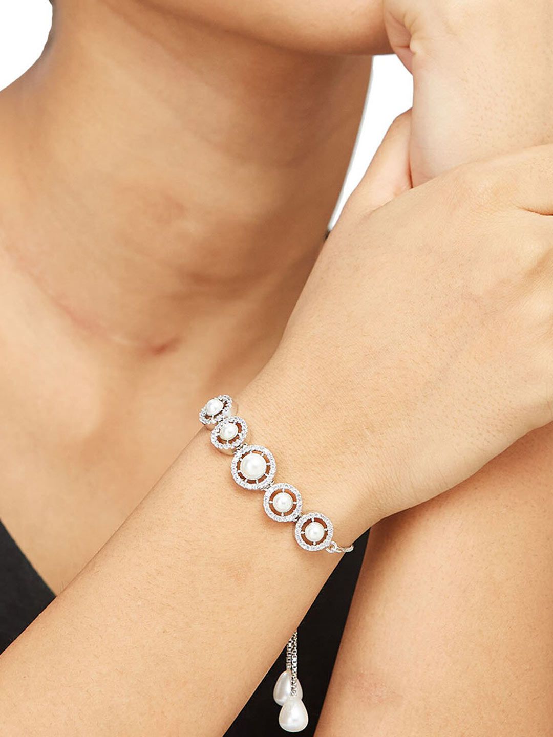 ATIBELLE Silver-Plated Brass Cubic Zirconia-Studded Wraparound Bracelet