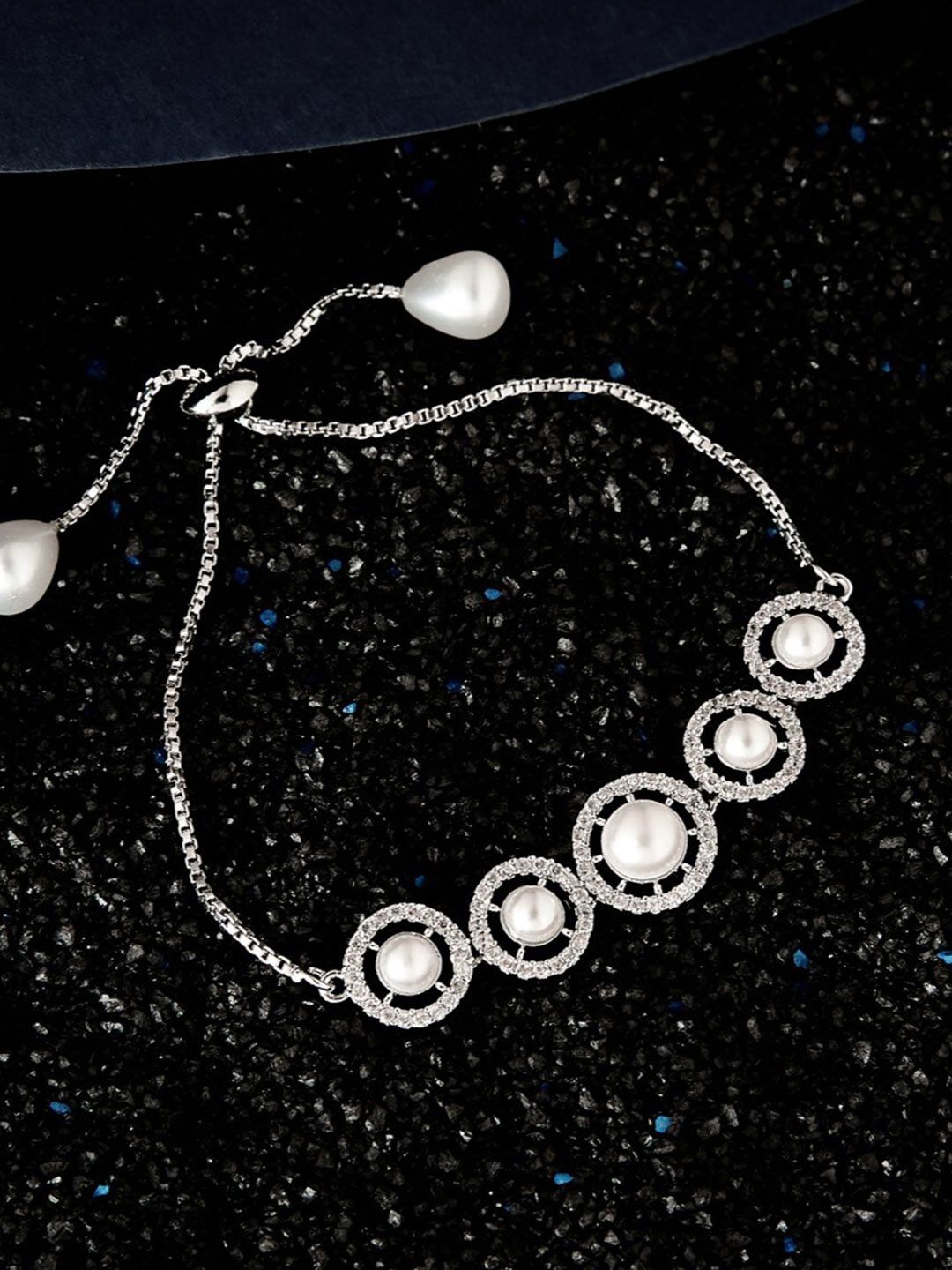 ATIBELLE Silver-Plated Brass Cubic Zirconia-Studded Wraparound Bracelet