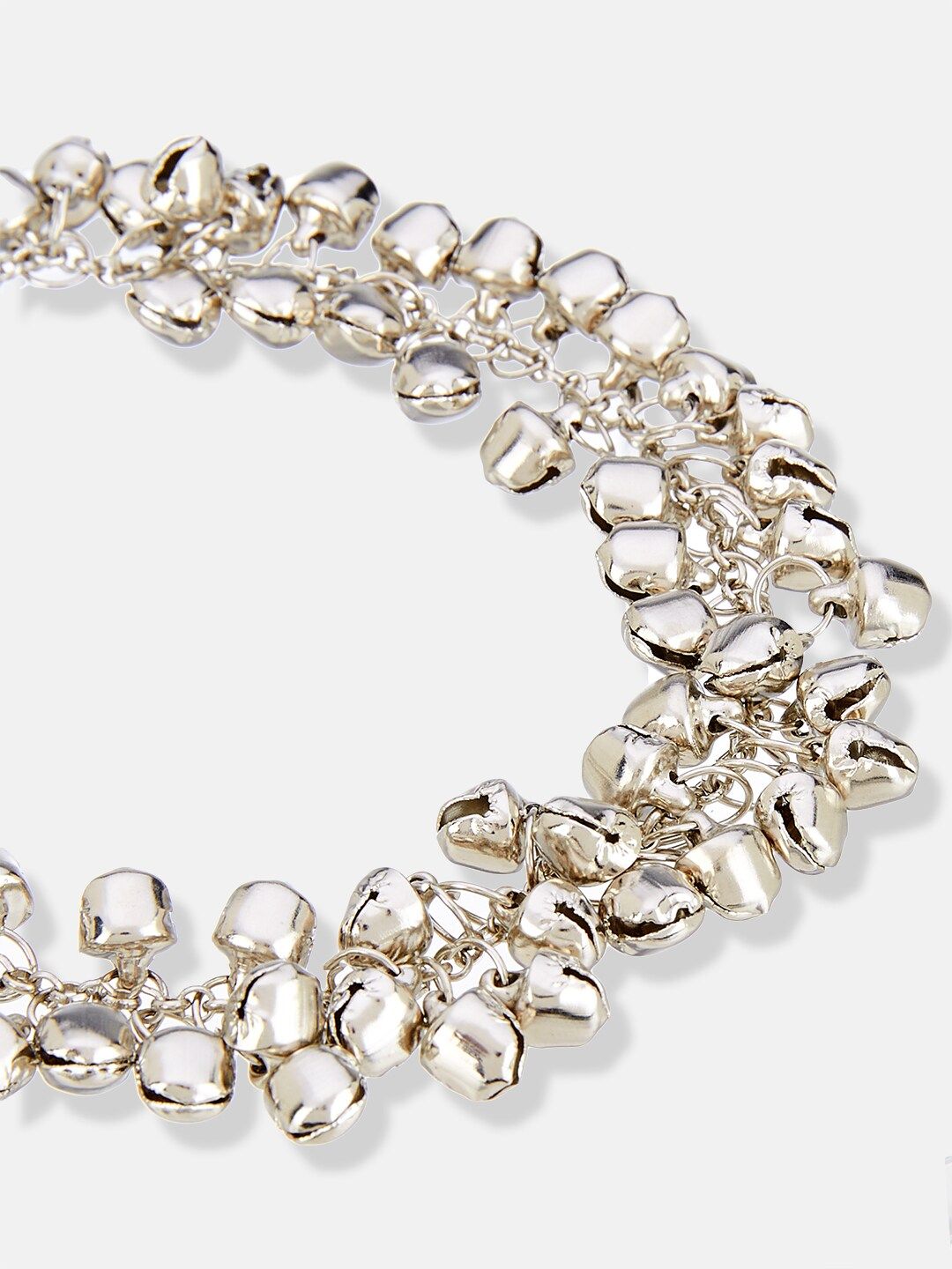 ATIBELLE Set of 2 German Silver-Plated Ghunghroo Stone Studded & Beaded Anklets