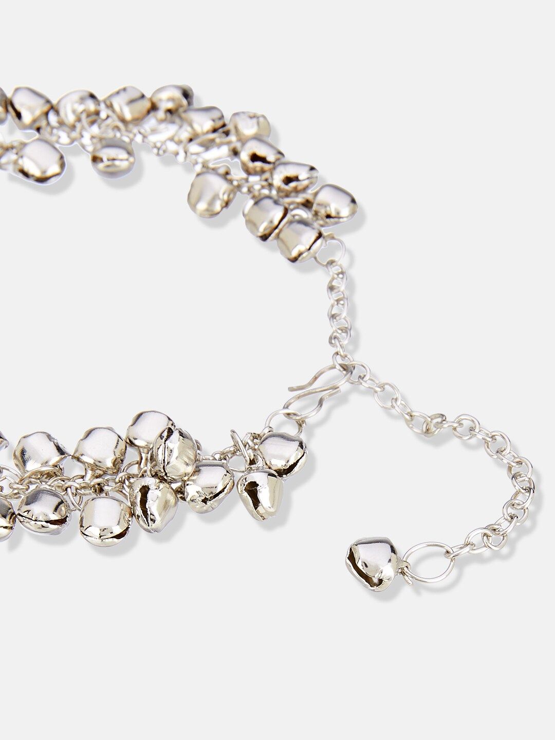 ATIBELLE Set of 2 German Silver-Plated Ghunghroo Stone Studded & Beaded Anklets