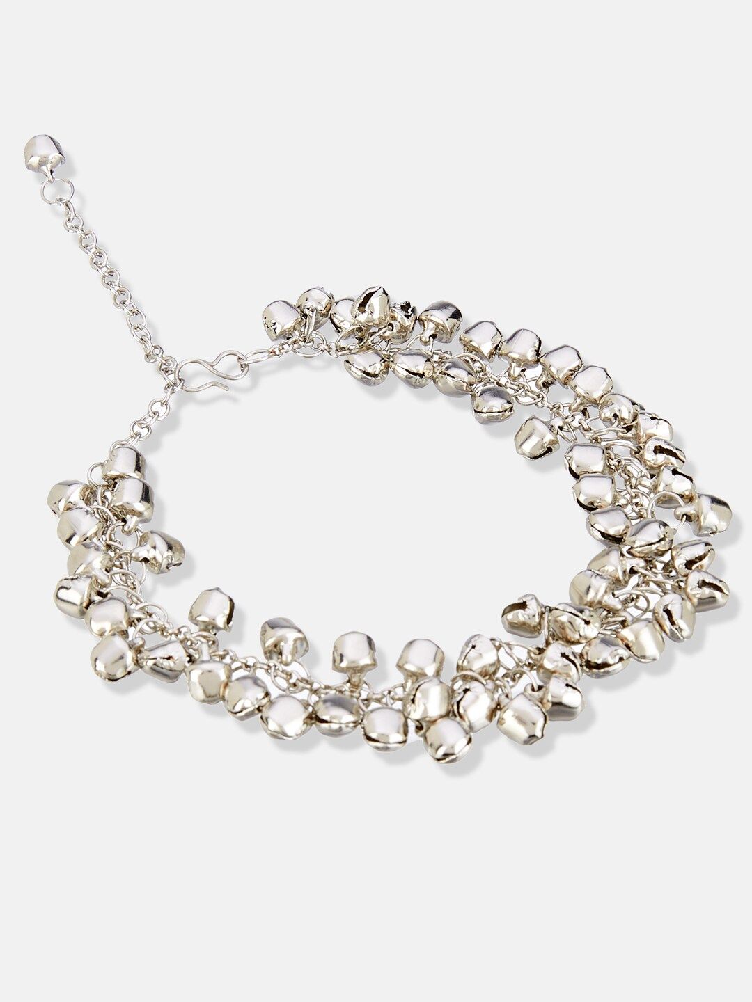 ATIBELLE Set of 2 German Silver-Plated Ghunghroo Stone Studded & Beaded Anklets