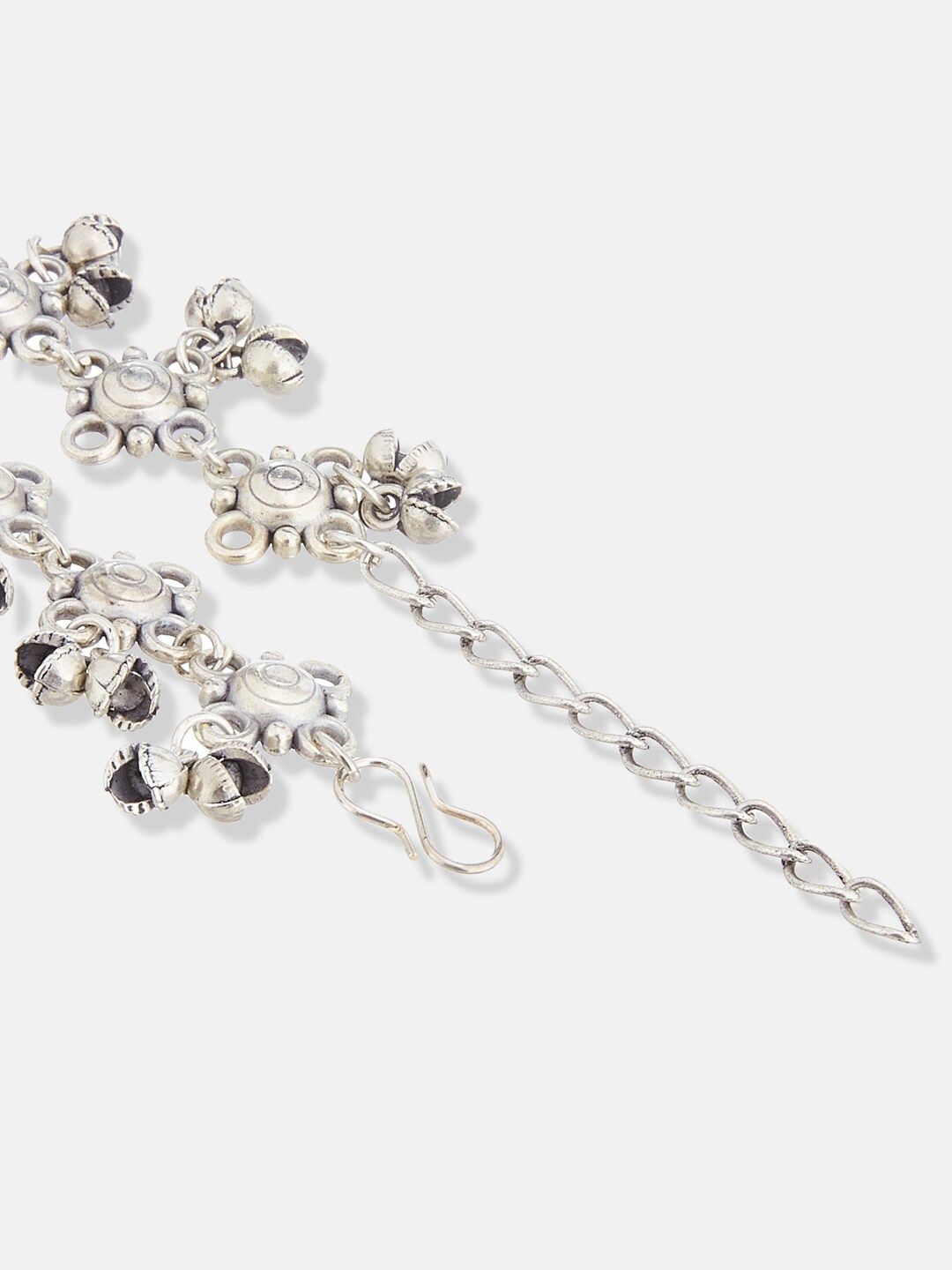 ATIBELLE Set of 2 German Silver-Plated Ghunghroo Stone Studded & Beaded Anklets
