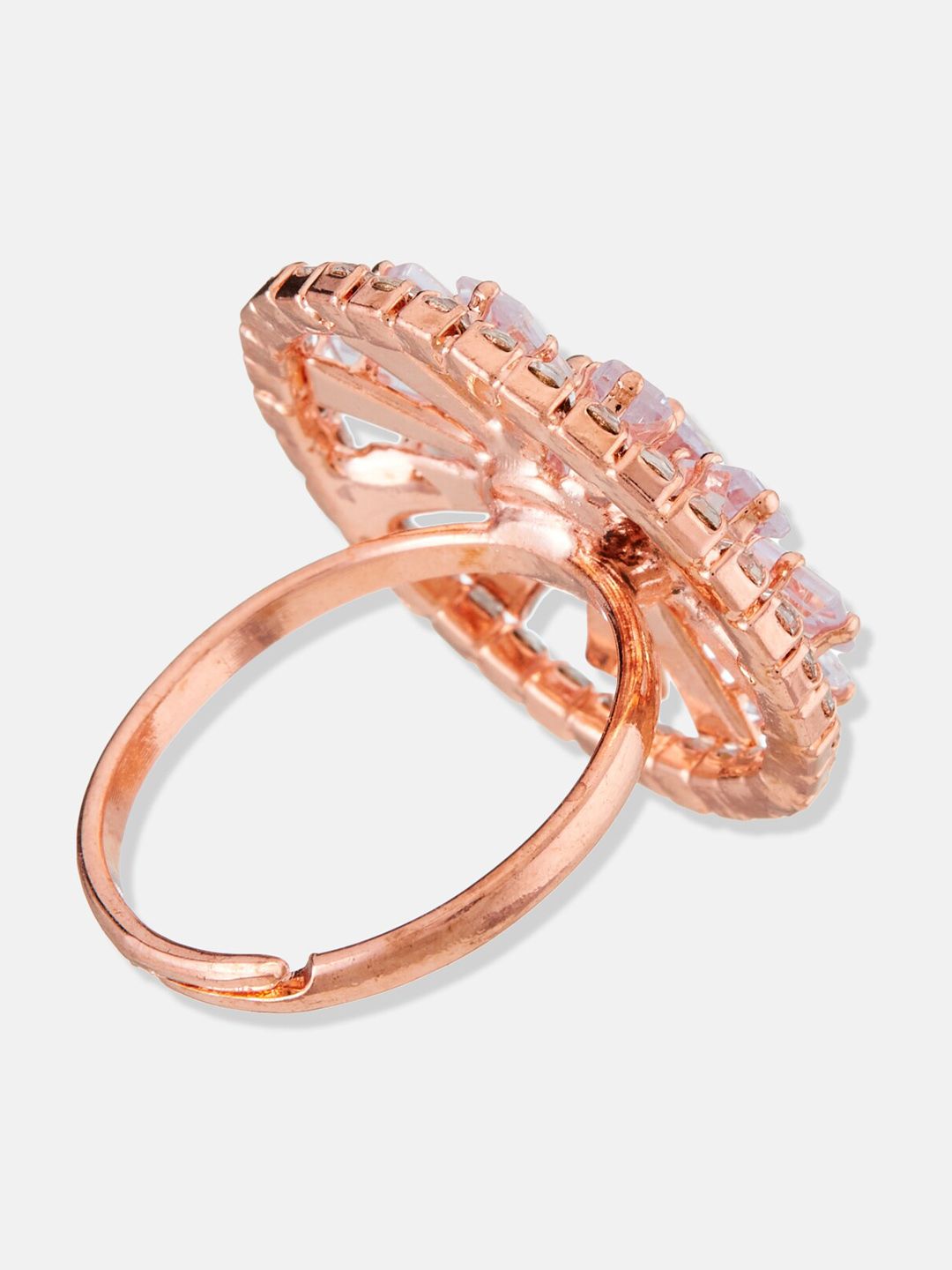 ATIBELLE Rose Gold-Plated Stone-Studded Adjustable Finger Ring