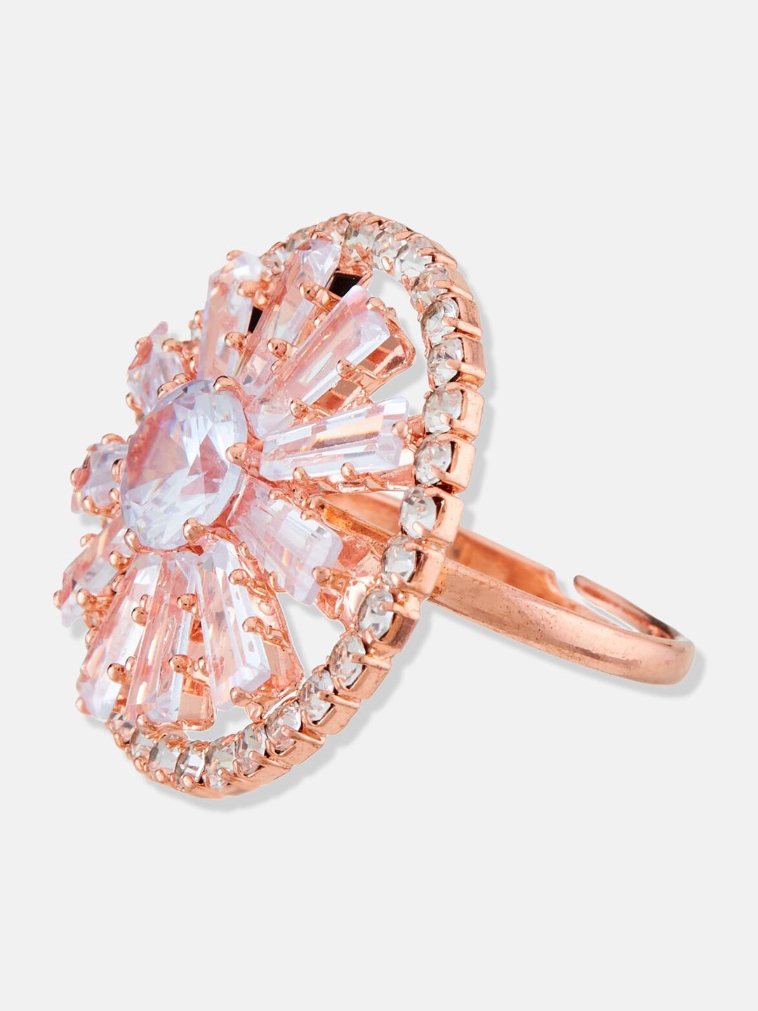 ATIBELLE Rose Gold-Plated Stone-Studded Adjustable Finger Ring