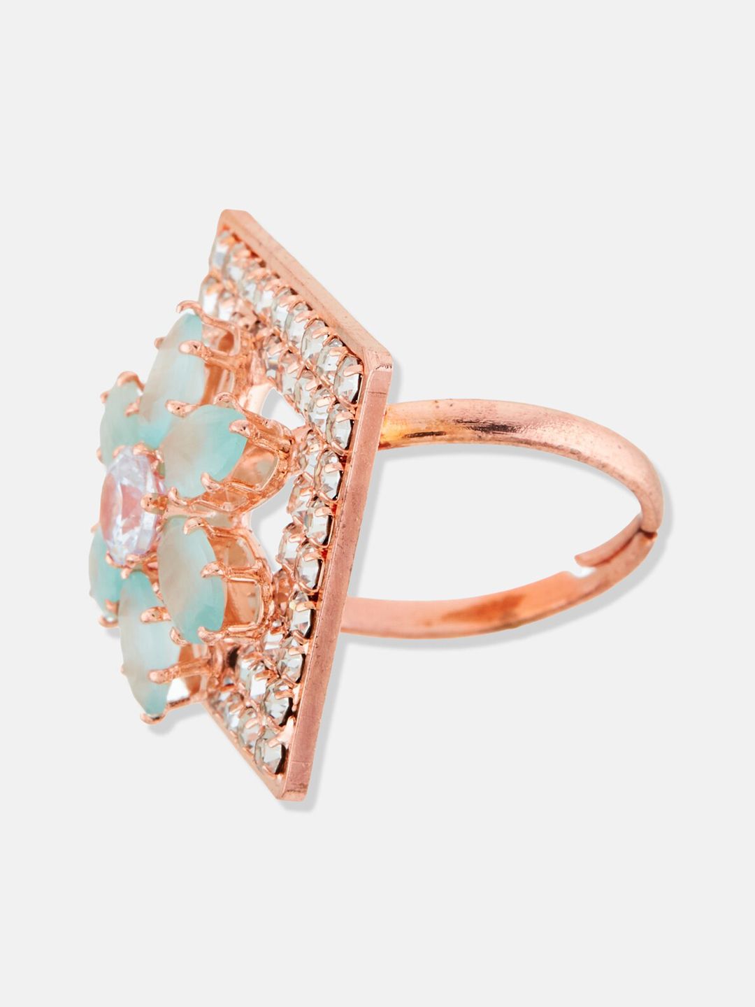 ATIBELLE Rose Gold-Plated Stone-Studded Adjustable Finger Ring