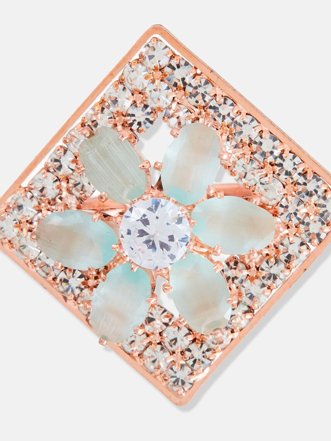 ATIBELLE Rose Gold-Plated Stone-Studded Adjustable Finger Ring