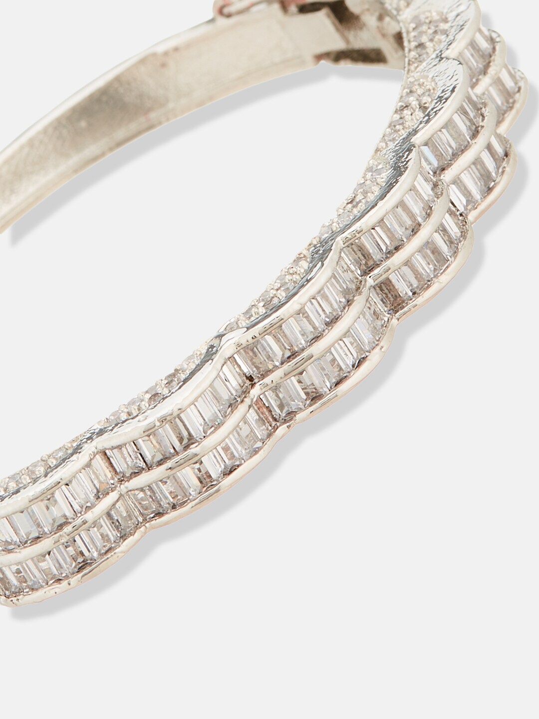 ATIBELLE Silver-Plated Cubic Zirconia Kada Bracelet