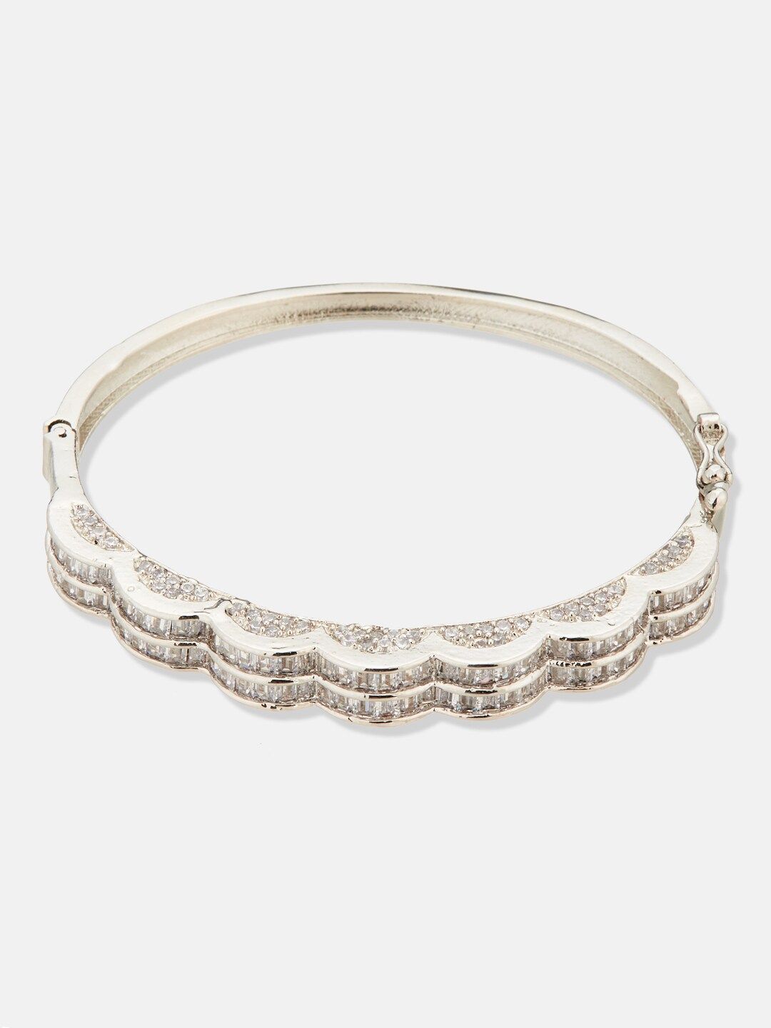 ATIBELLE Silver-Plated Cubic Zirconia Kada Bracelet