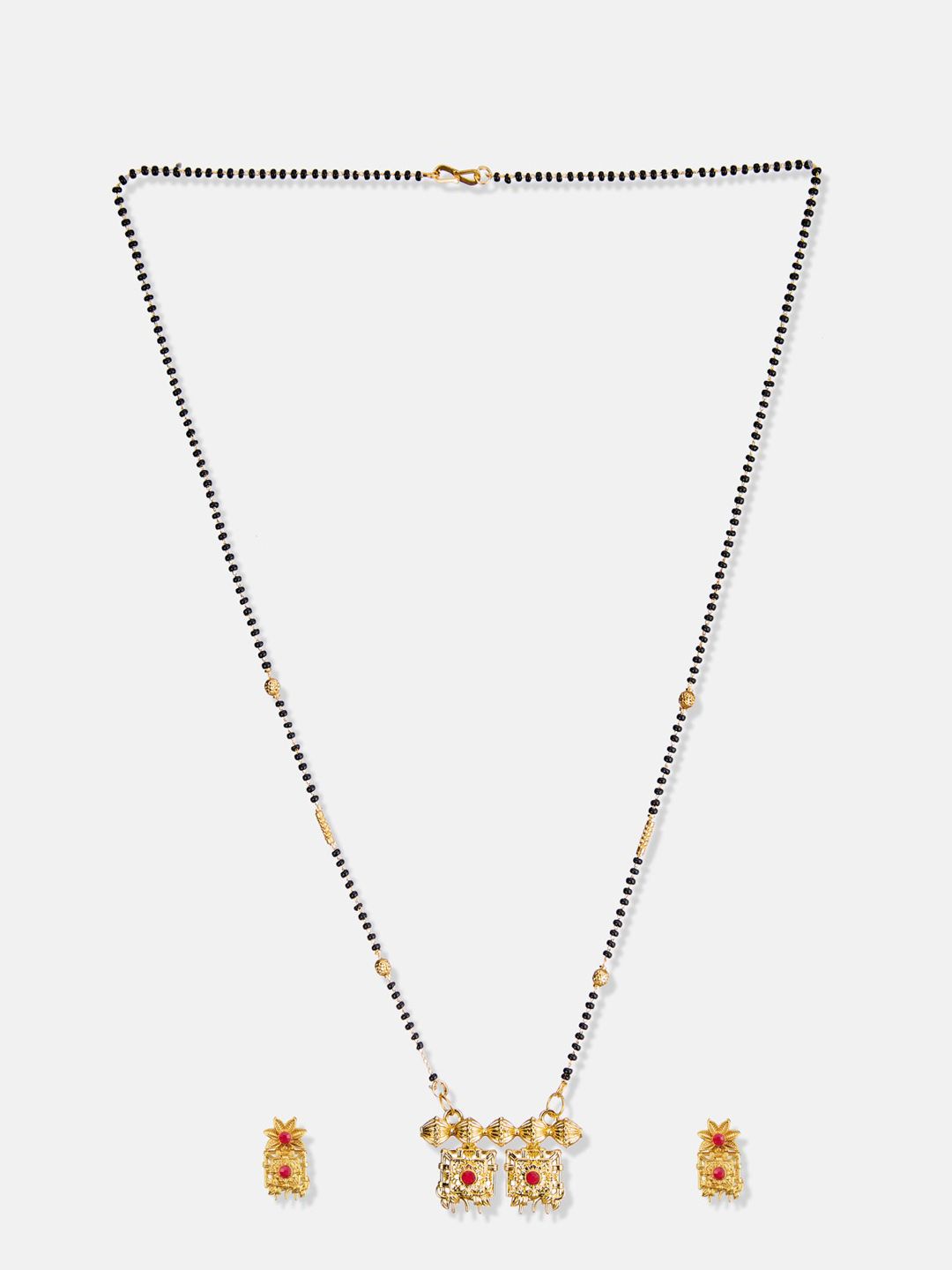 ATIBELLE Gold-Plated Studded and Beaded Mangalsutra