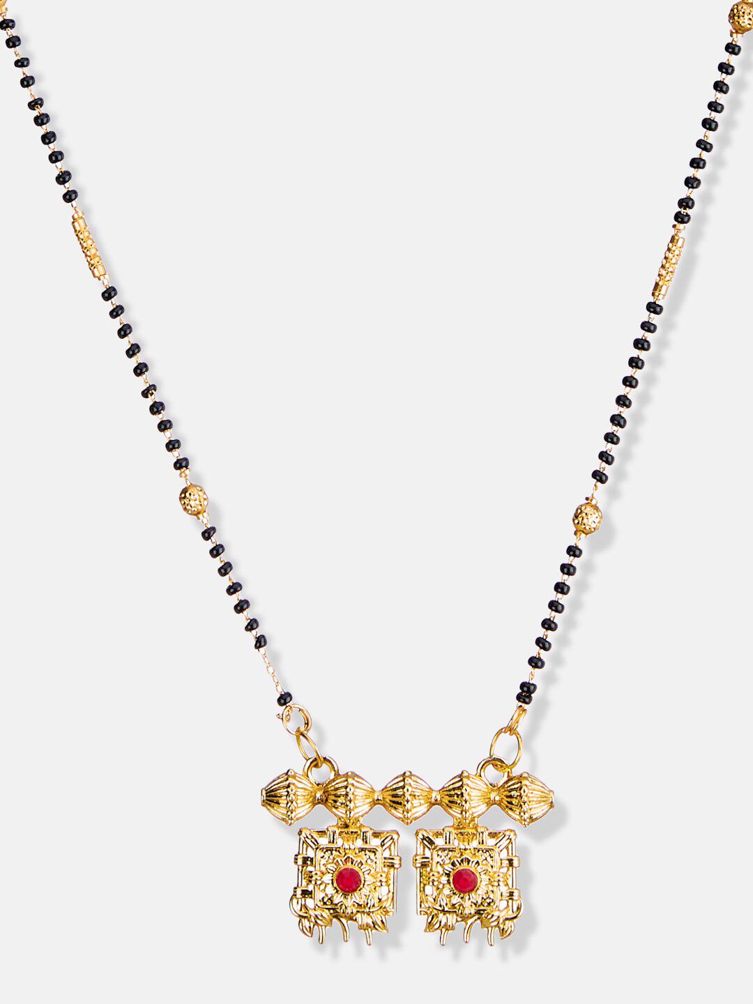 ATIBELLE Gold-Plated Studded and Beaded Mangalsutra