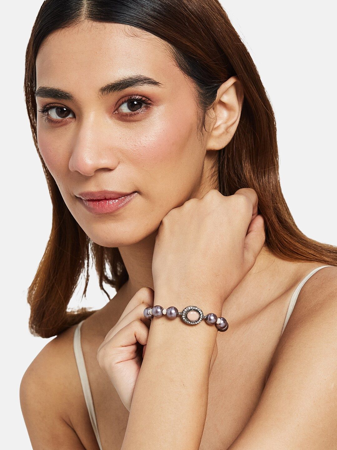 ATIBELLE Silver-Plated Brass Beaded Wraparound Bracelet