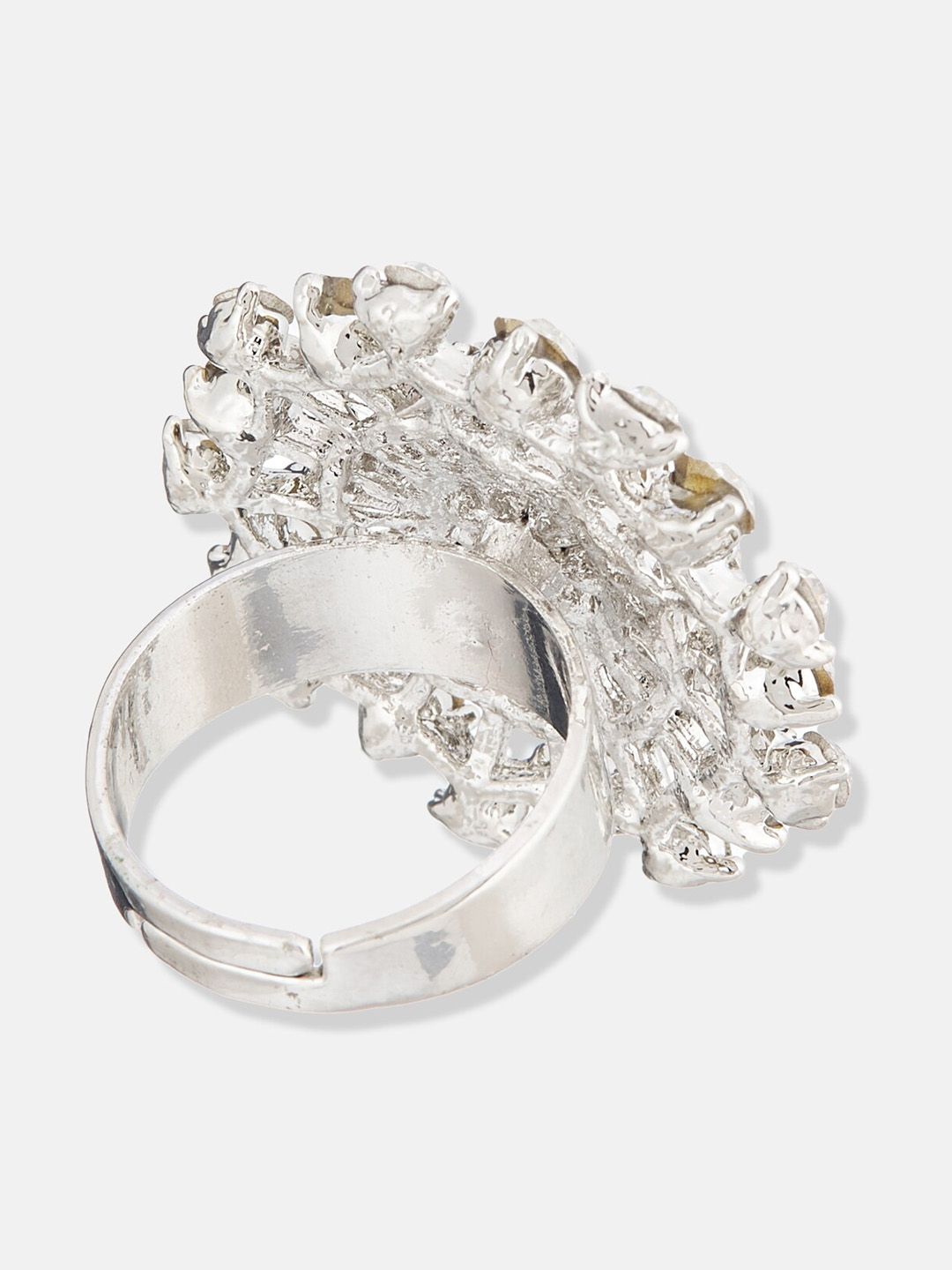 ATIBELLE Sliver-Plated Stone-Studded Adjustable Finger Ring