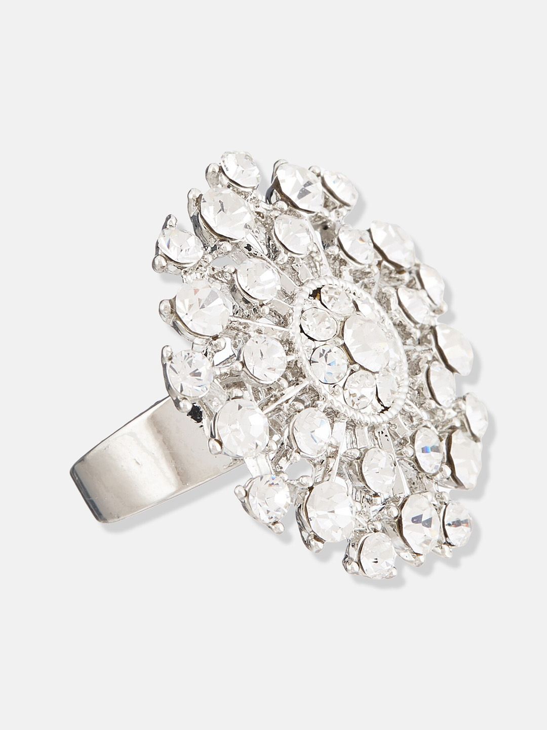 ATIBELLE Sliver-Plated Stone-Studded Adjustable Finger Ring