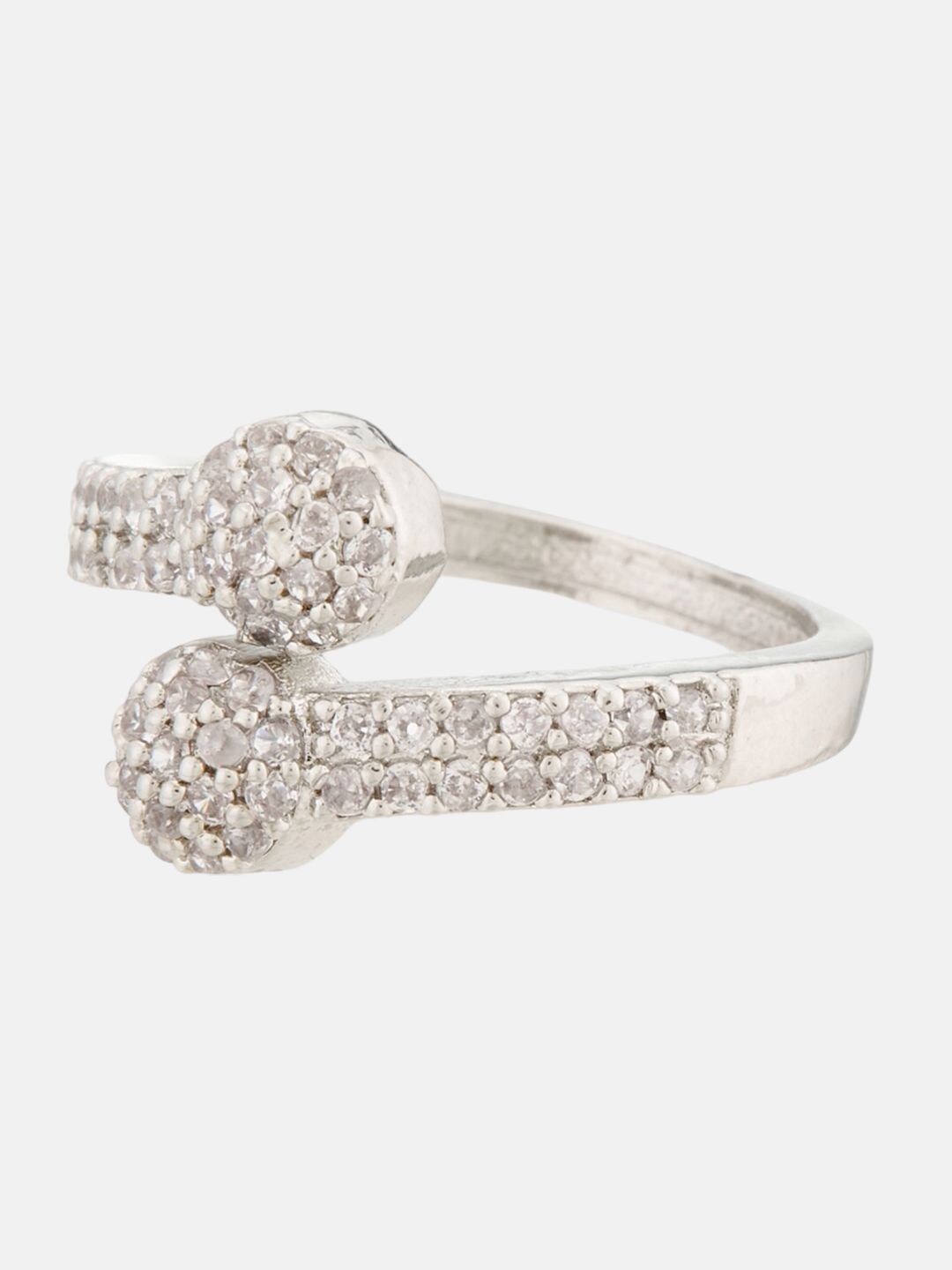 ATIBELLE Set Of 2 Sliver-Plated CZ-Studded Adjustable Finger Ring