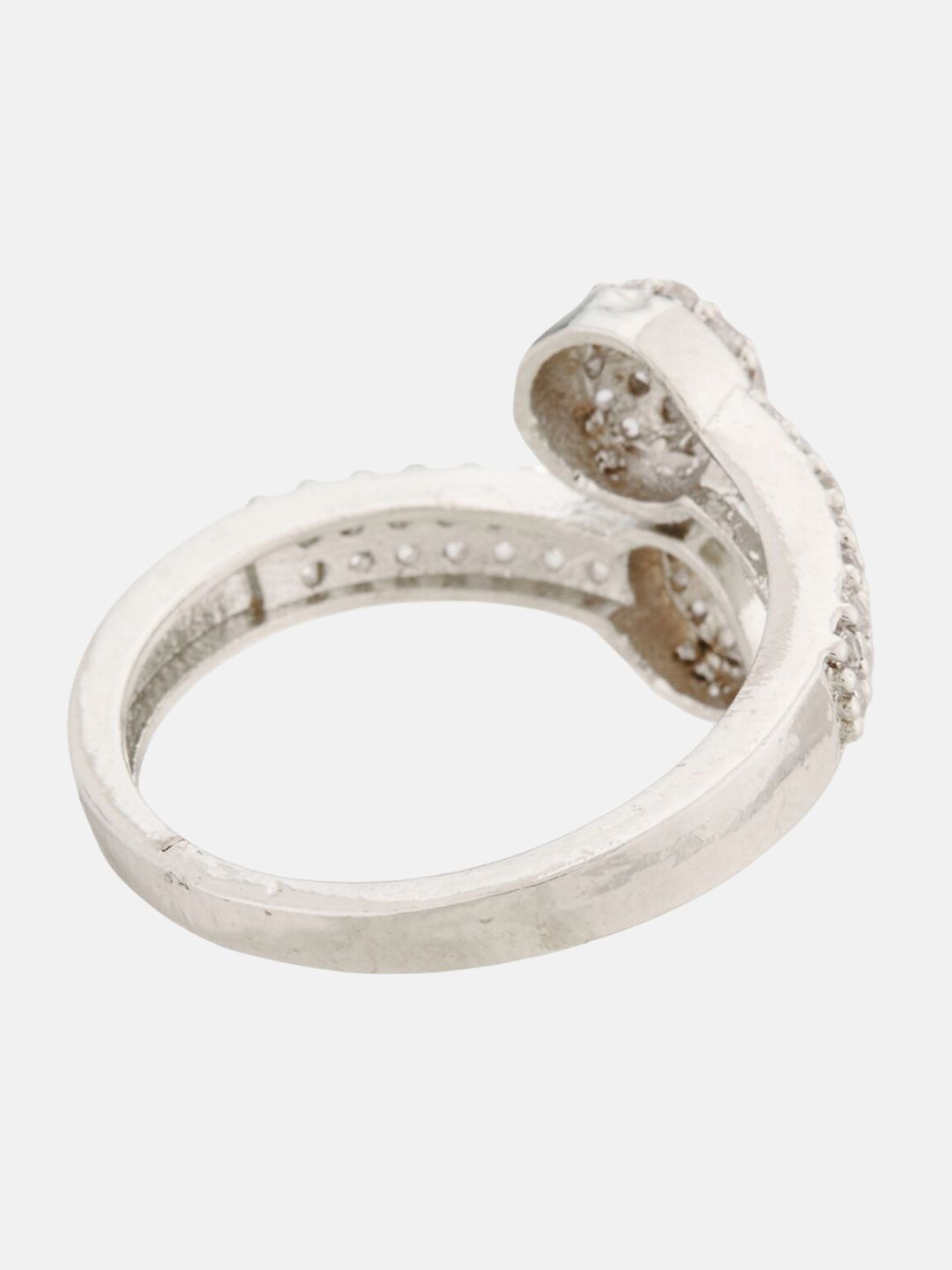 ATIBELLE Set Of 2 Sliver-Plated CZ-Studded Adjustable Finger Ring