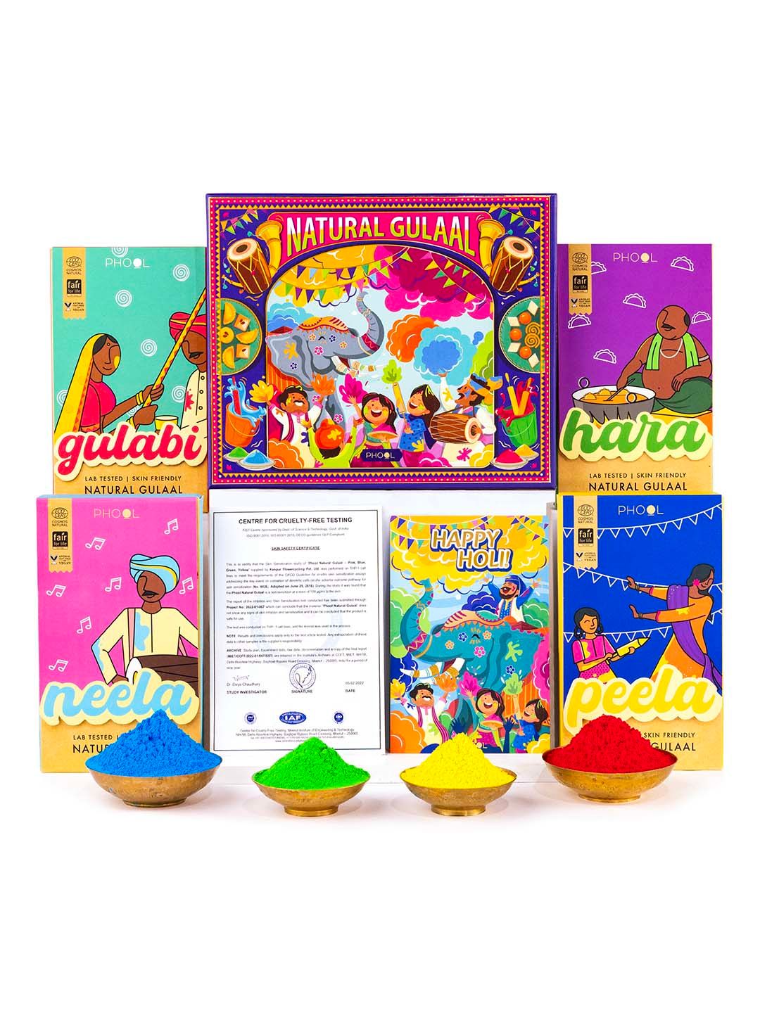 Phool Basant Blue & Green 4 Pieces Phool Basant Natural Holi Gulaal Box 100 gm Each