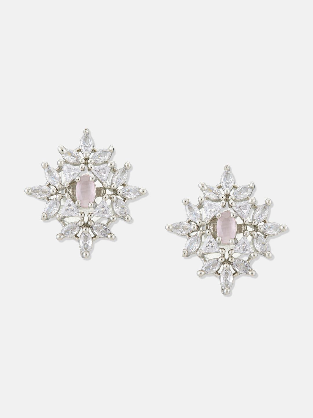 ATIBELLE Set Of 2 Silver-Plated Contemporary Drop & Studs Earrings