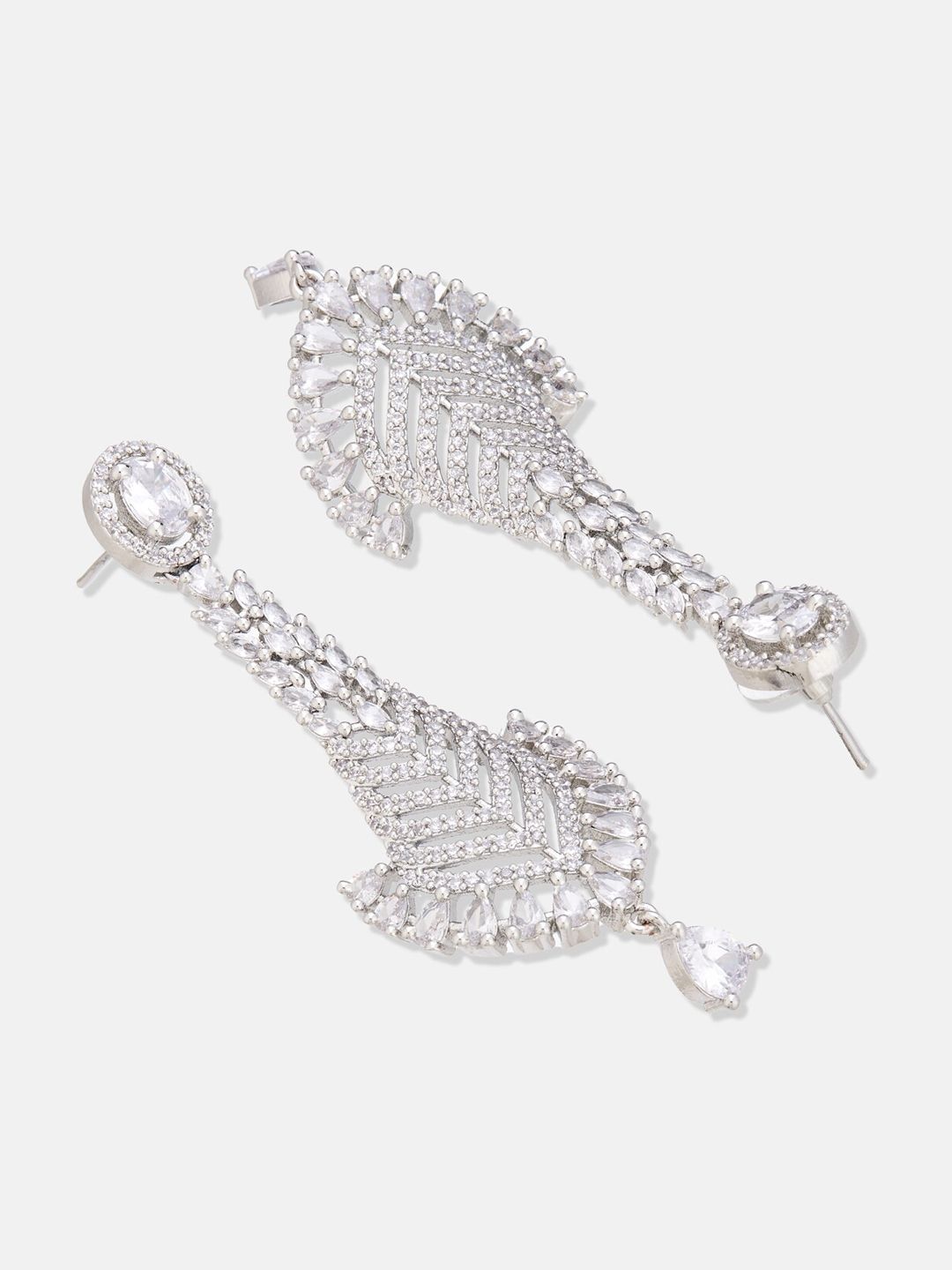 ATIBELLE Set Of 2 Silver-Plated Contemporary Drop & Studs Earrings