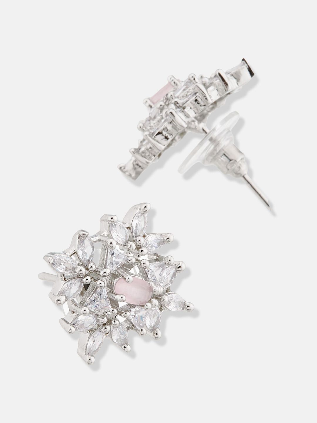ATIBELLE Set Of 2 Silver-Plated Contemporary Drop & Studs Earrings