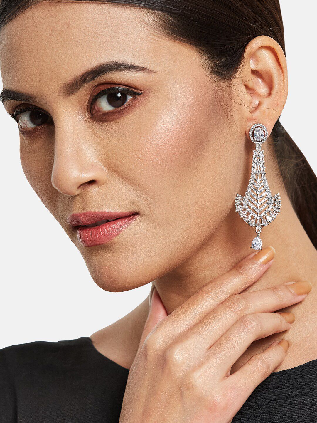 ATIBELLE Set Of 2 Silver-Plated Contemporary Drop & Studs Earrings
