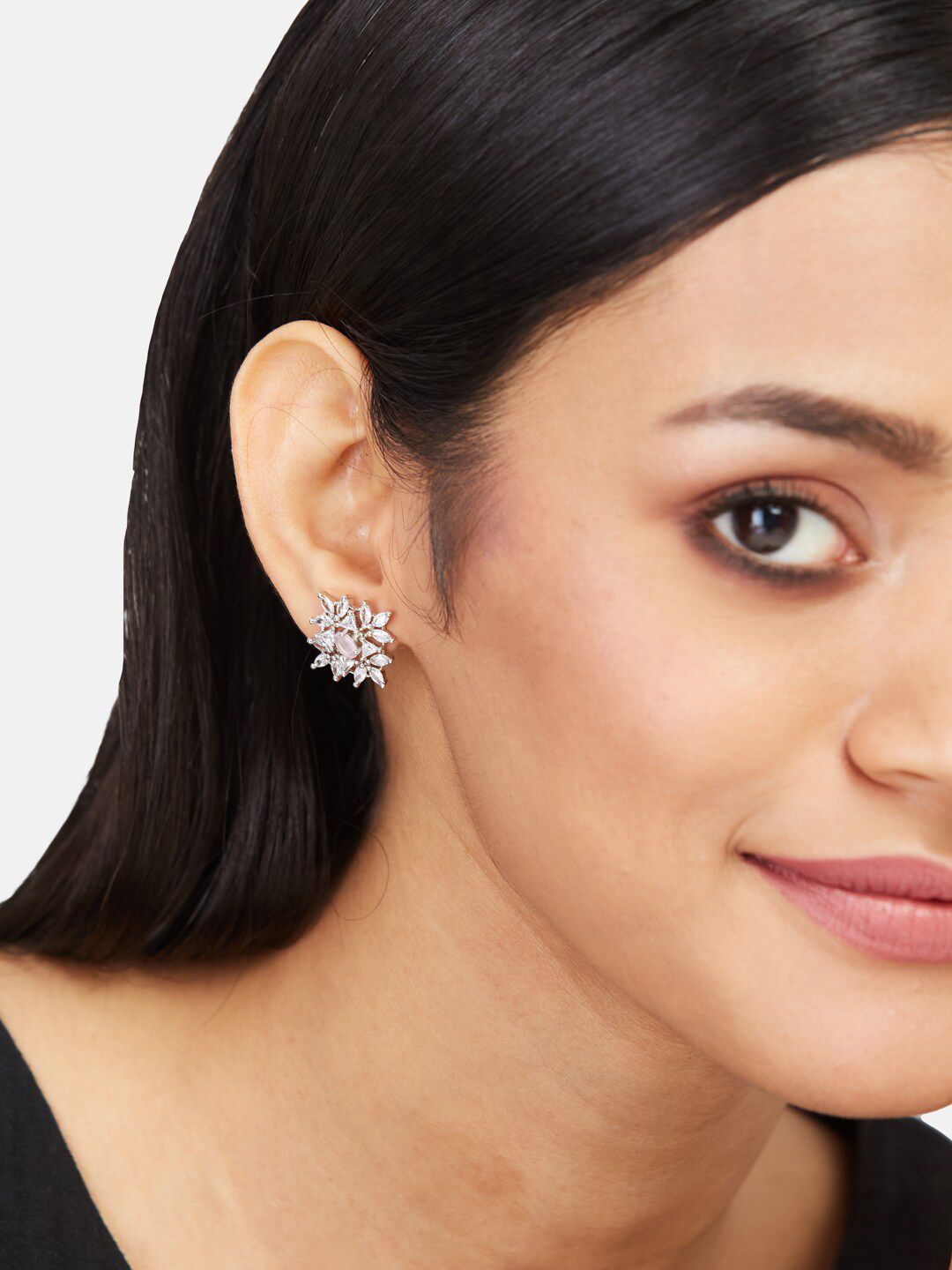 ATIBELLE Set Of 2 Silver-Plated Contemporary Drop & Studs Earrings