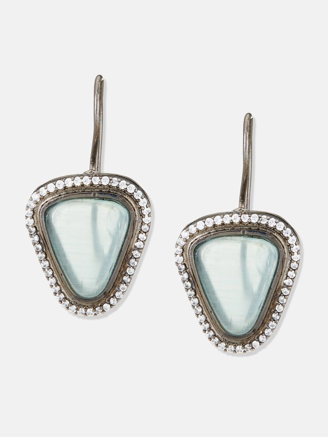 ATIBELLE Set Of 2 Silver-Plated Stone-Studded & Beaded Contemporary Drop Earrings