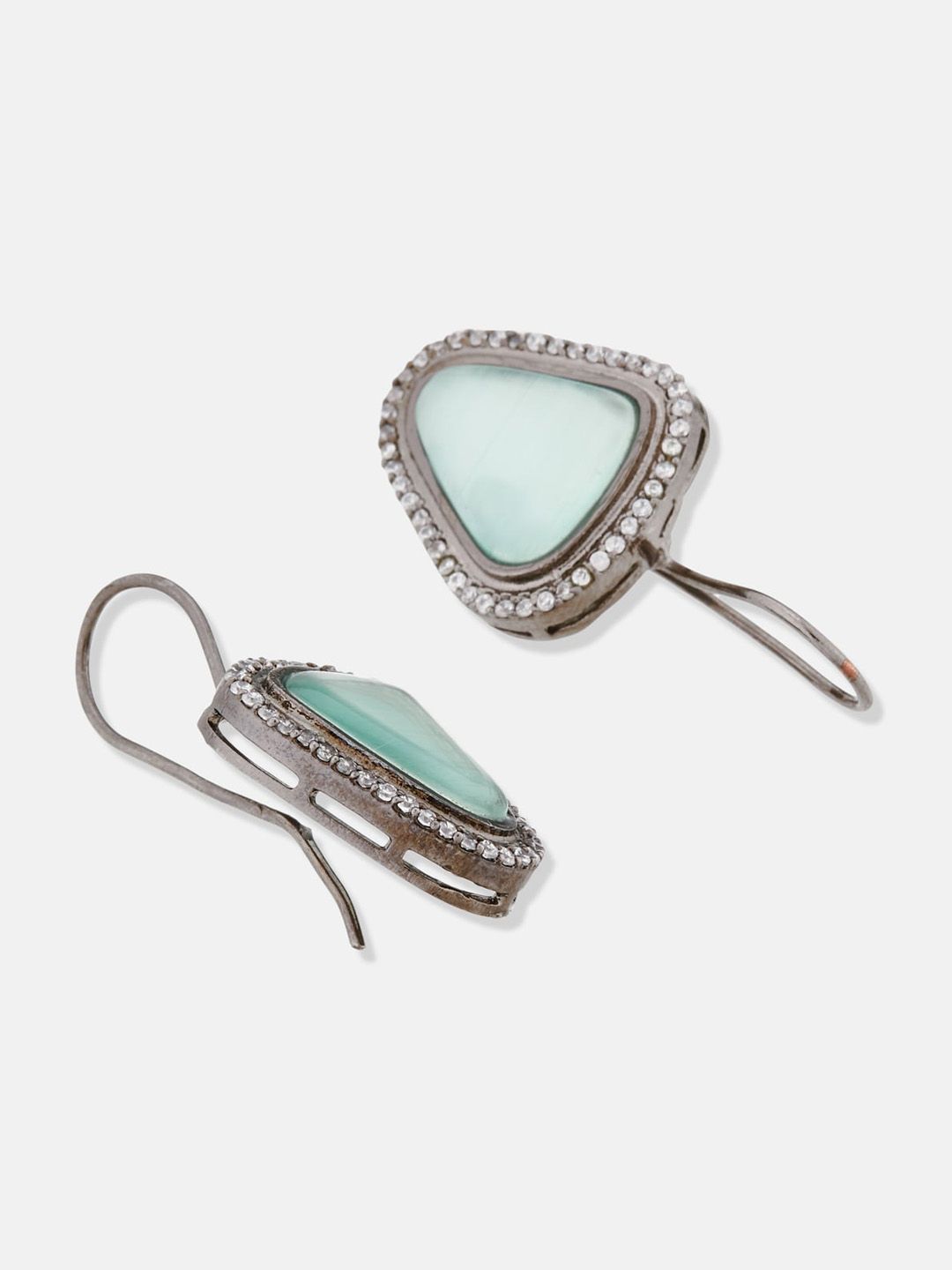 ATIBELLE Set Of 2 Silver-Plated Stone-Studded & Beaded Contemporary Drop Earrings