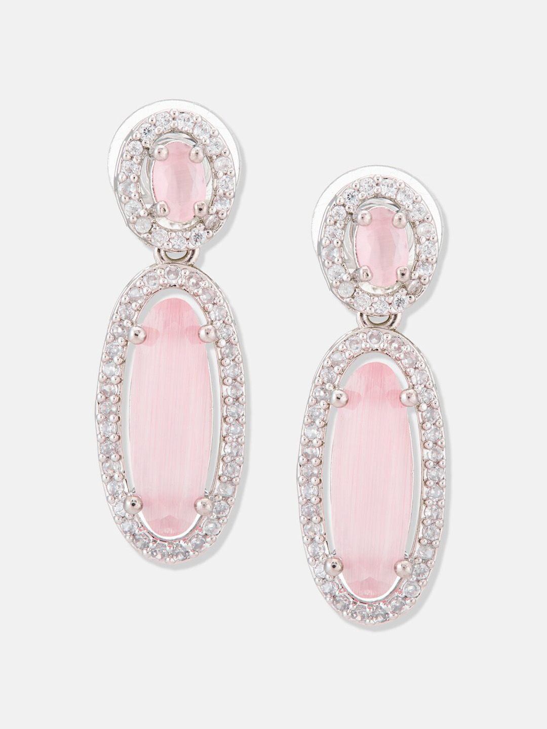 ATIBELLE Set Of 2 Silver-Plated CZ Stone Studded Contemporary Drop Earrings