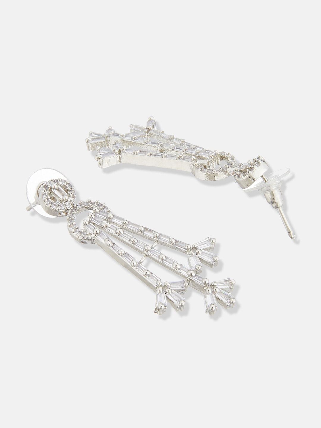 ATIBELLE Set Of 2 Silver-Plated CZ Stone Studded Contemporary Drop Earrings