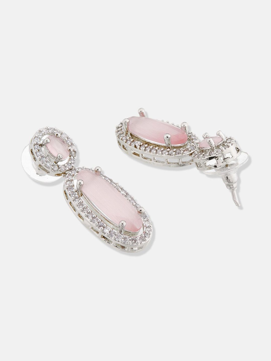 ATIBELLE Set Of 2 Silver-Plated CZ Stone Studded Contemporary Drop Earrings