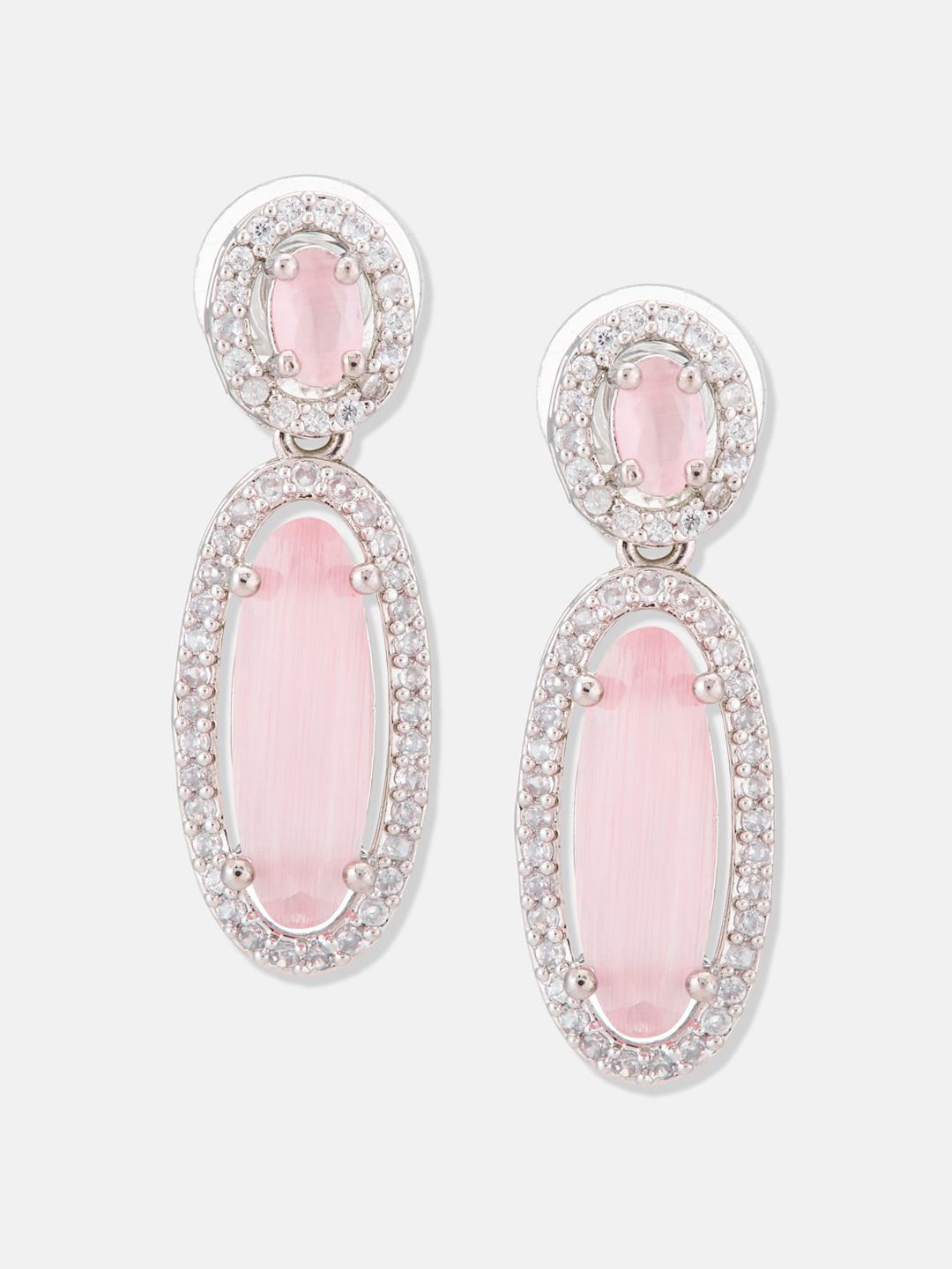 ATIBELLE Set Of 2 Silver-Plated Cubic Zirconia-Studded Contemporary Studs & Drop Earrings