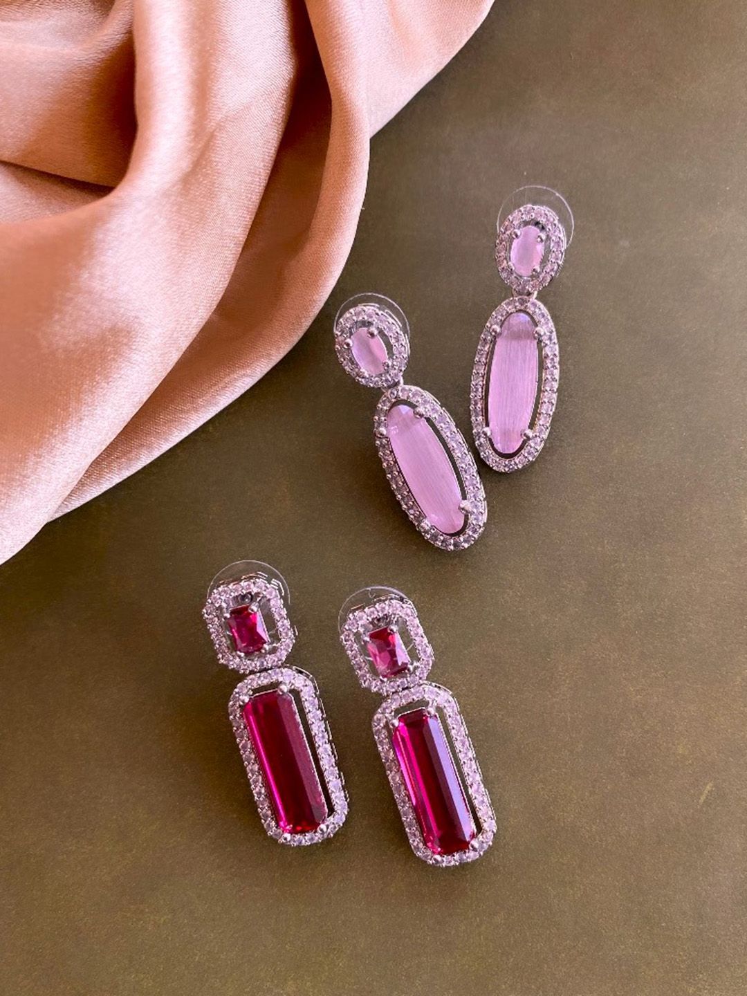 ATIBELLE Set of 2 Silver-Plated Oval Drop Earrings