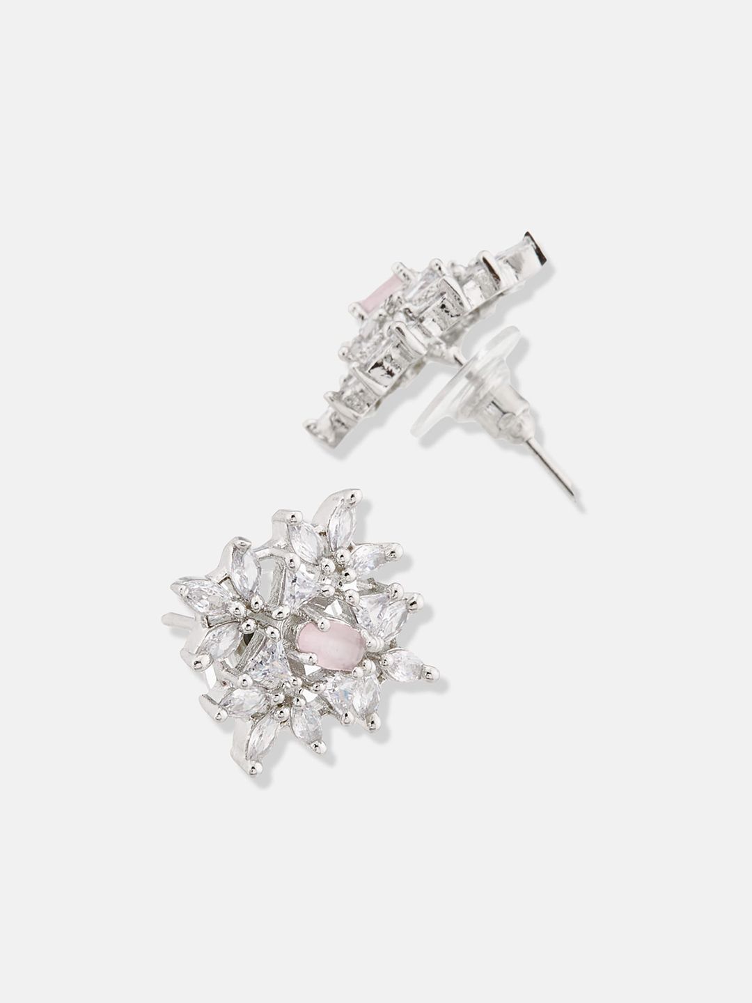 ATIBELLE Set Of 2 Sliver Plated CZ-Studded Floral Shaped Earring & Bracelet