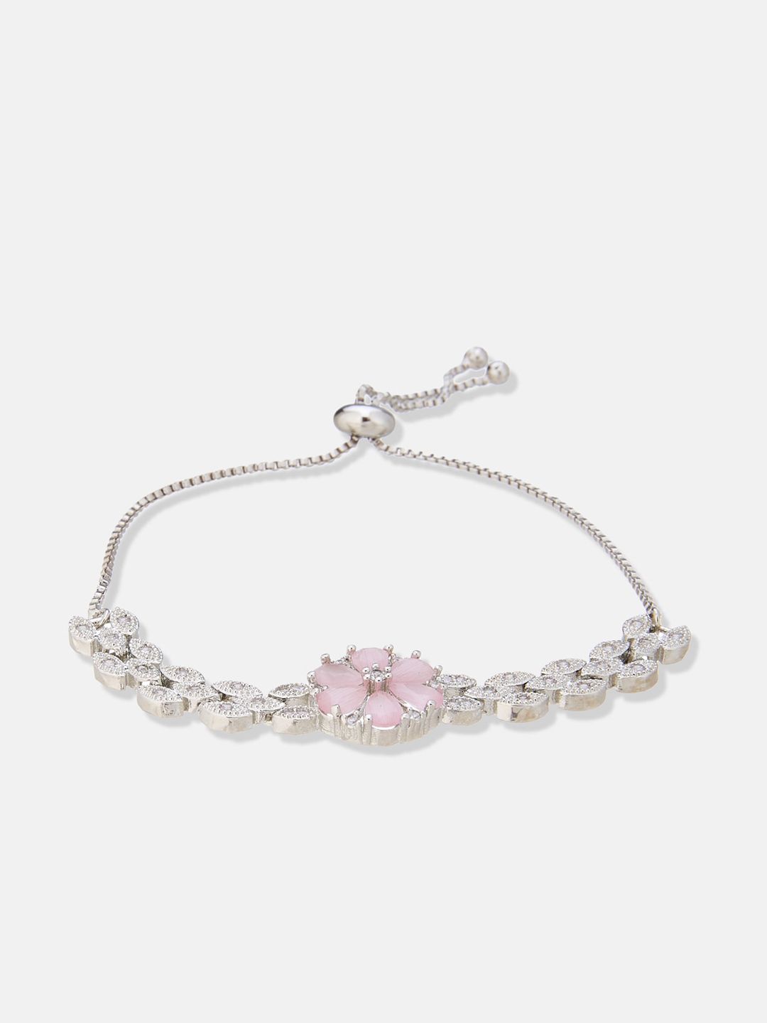 ATIBELLE Set Of 2 Sliver Plated CZ-Studded Floral Shaped Earring & Bracelet