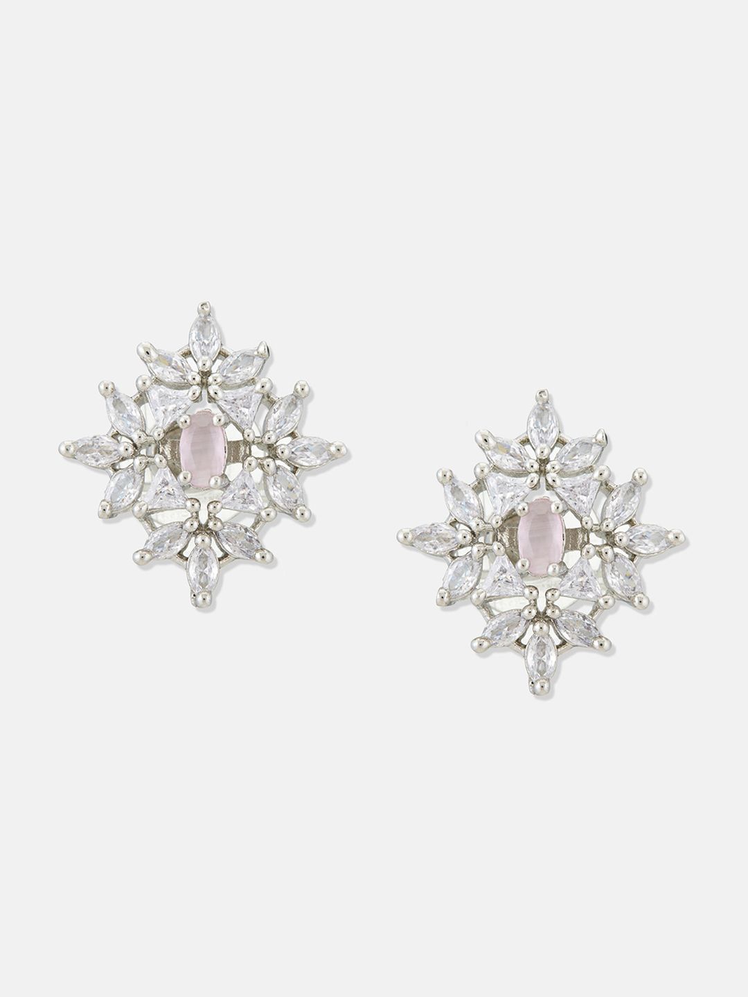 ATIBELLE Set Of 2 Sliver Plated CZ-Studded Floral Shaped Earring & Bracelet
