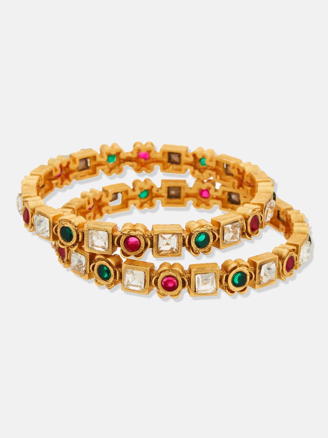 ATIBELLE Set Of 5 Gold Plated & Stone Studded Floral Shaped Mangalsutra & Bangles